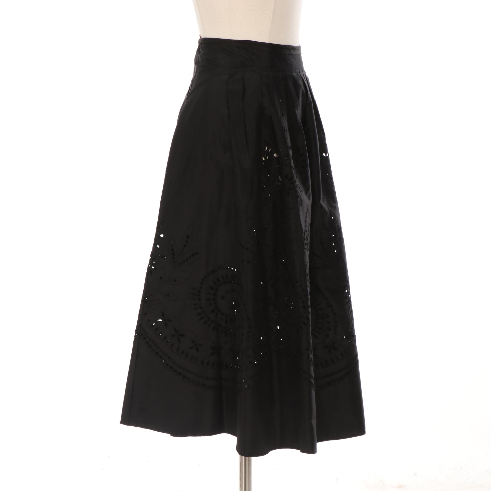 Vera Wang Pleated Skirt in Silk Taffeta Eyelet with Side Tie