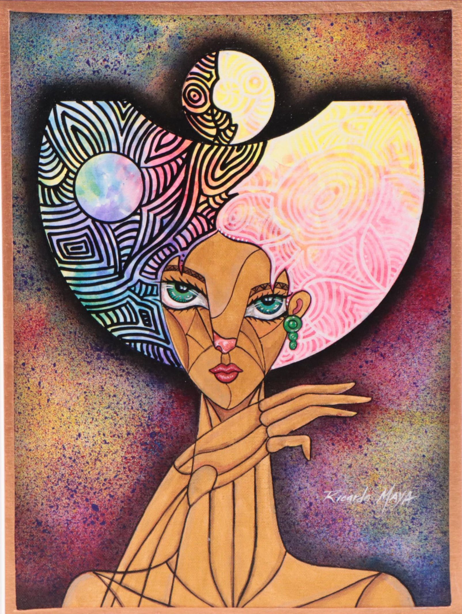 Ricardo Maya Portrait Mixed Media Painting, 21st Century