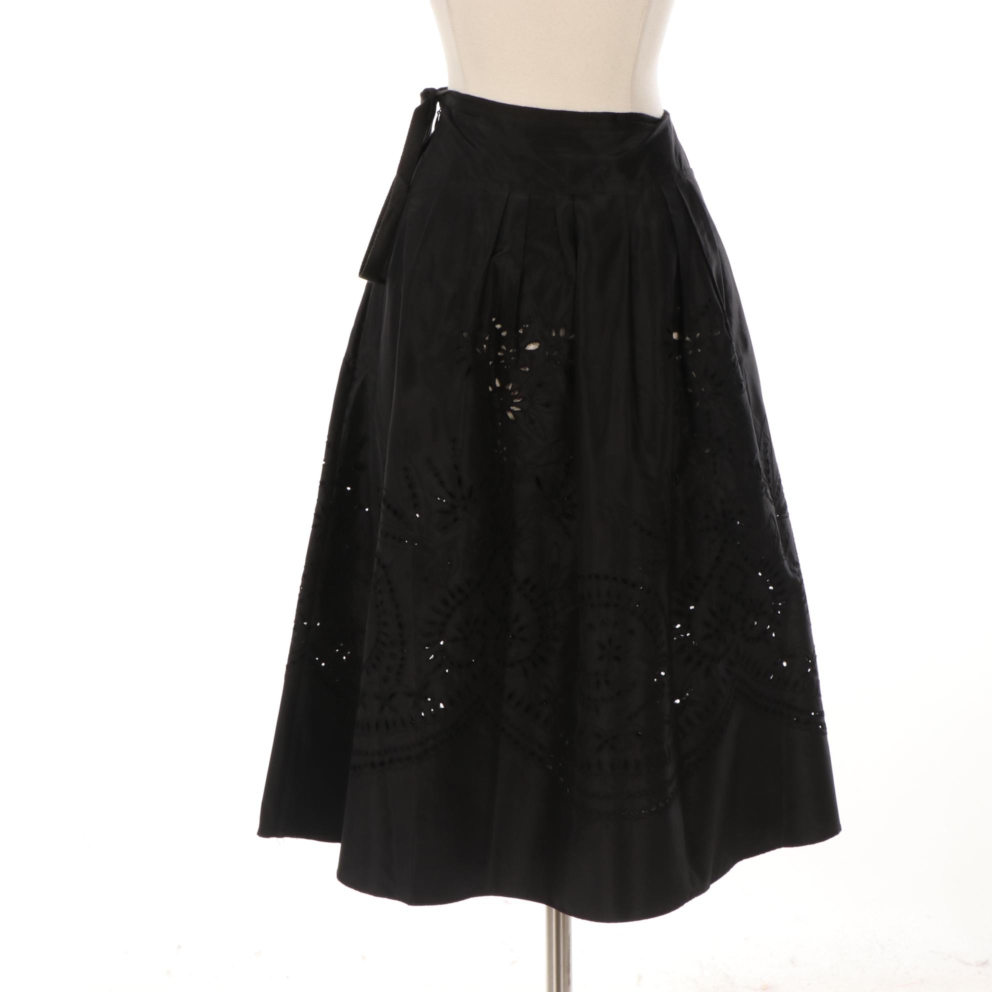 Vera Wang Pleated Skirt in Silk Taffeta Eyelet with Side Tie