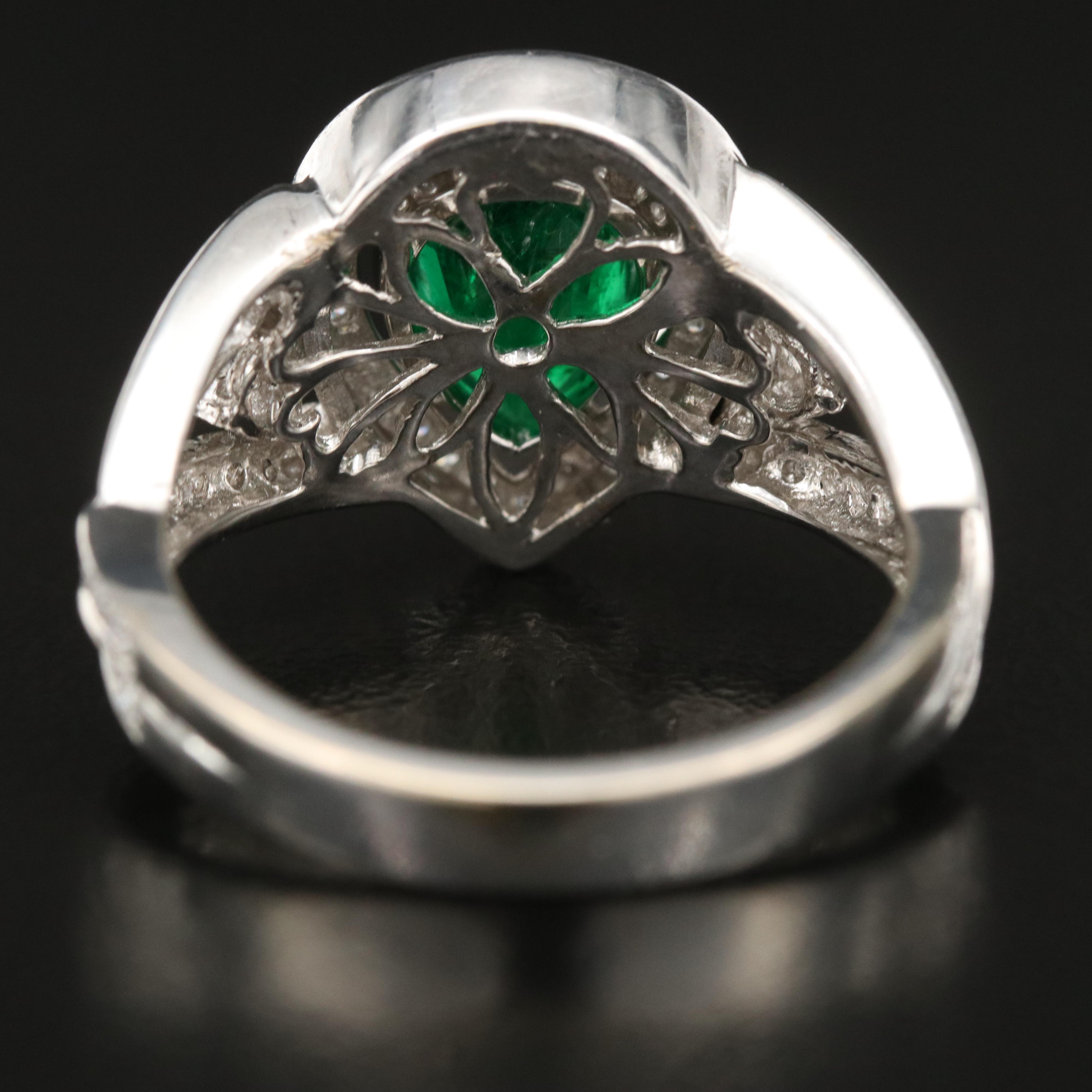 18K 1.38 CT Emerald and Diamond Teardrop Ring with GIA Report