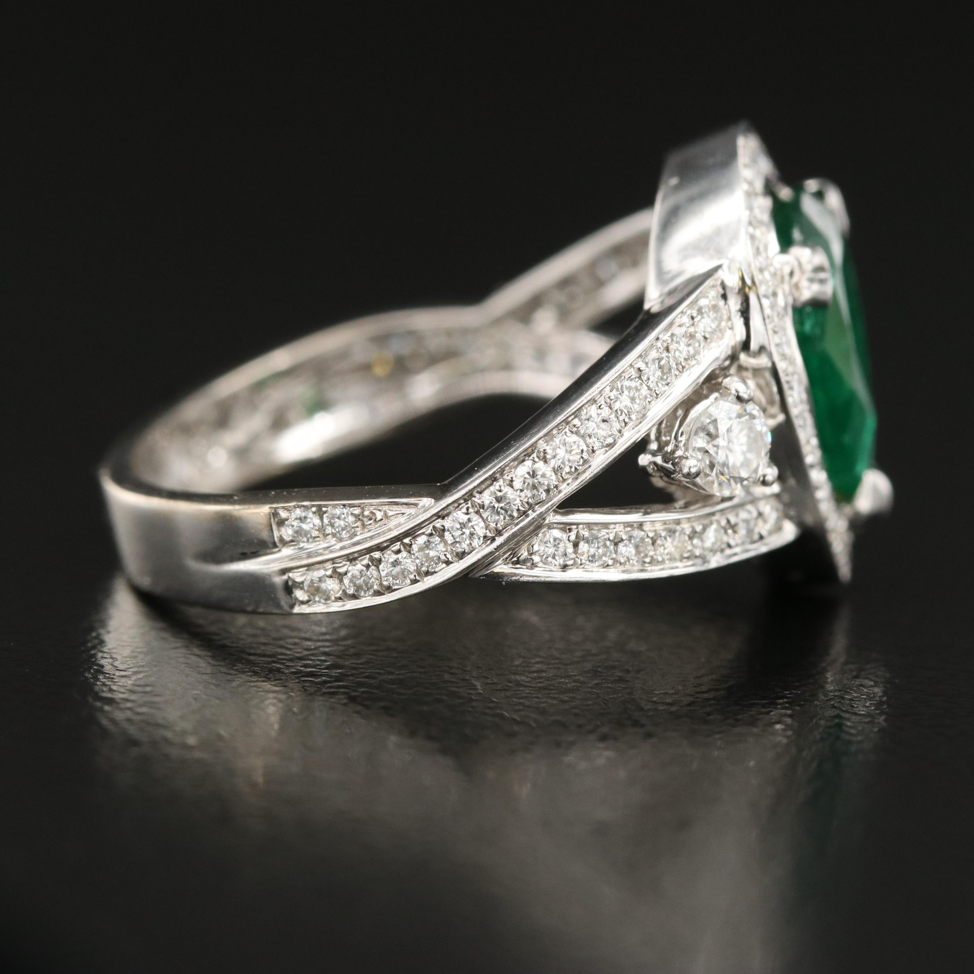 18K 1.38 CT Emerald and Diamond Teardrop Ring with GIA Report