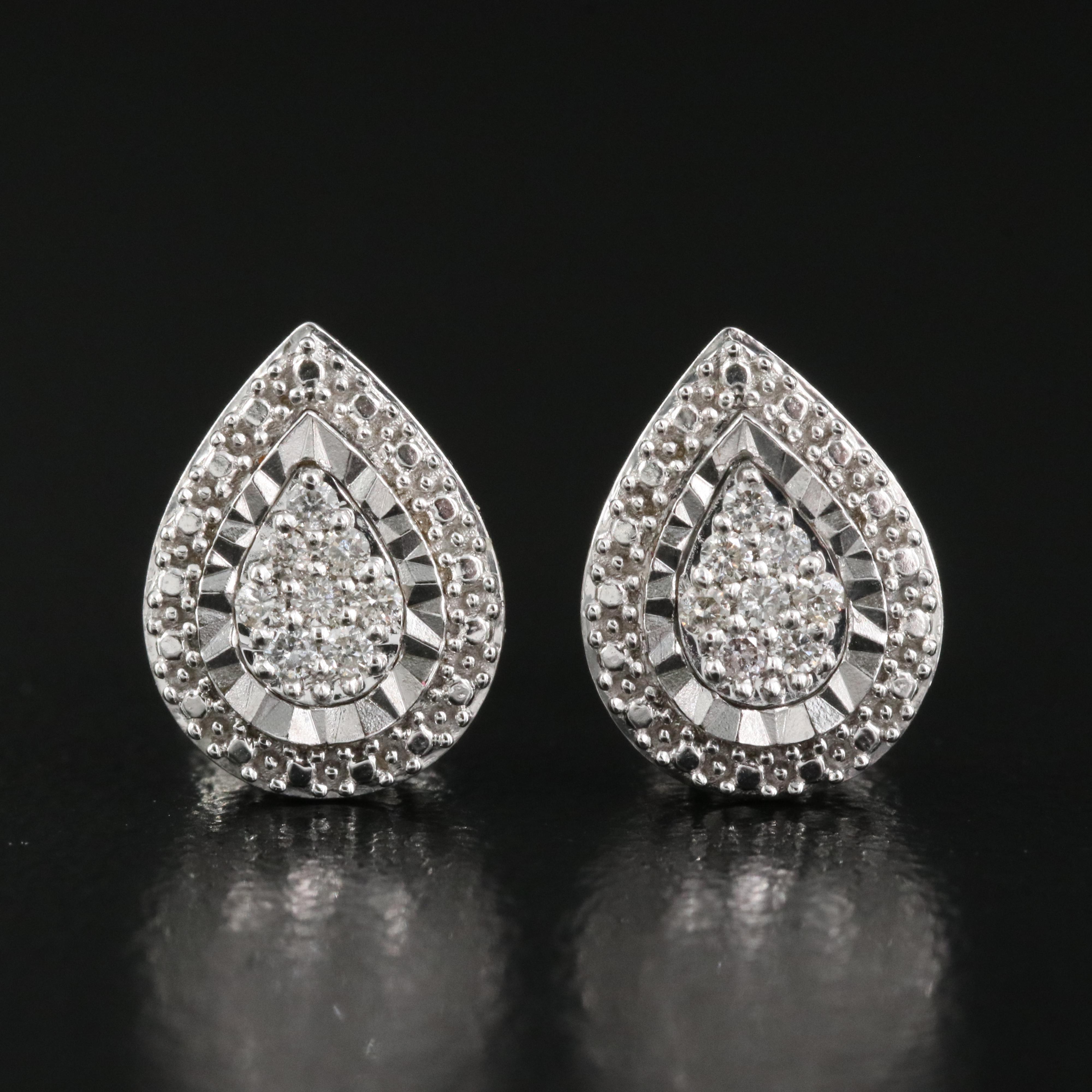 Sterling Diamond Teardrop Stud Earrings