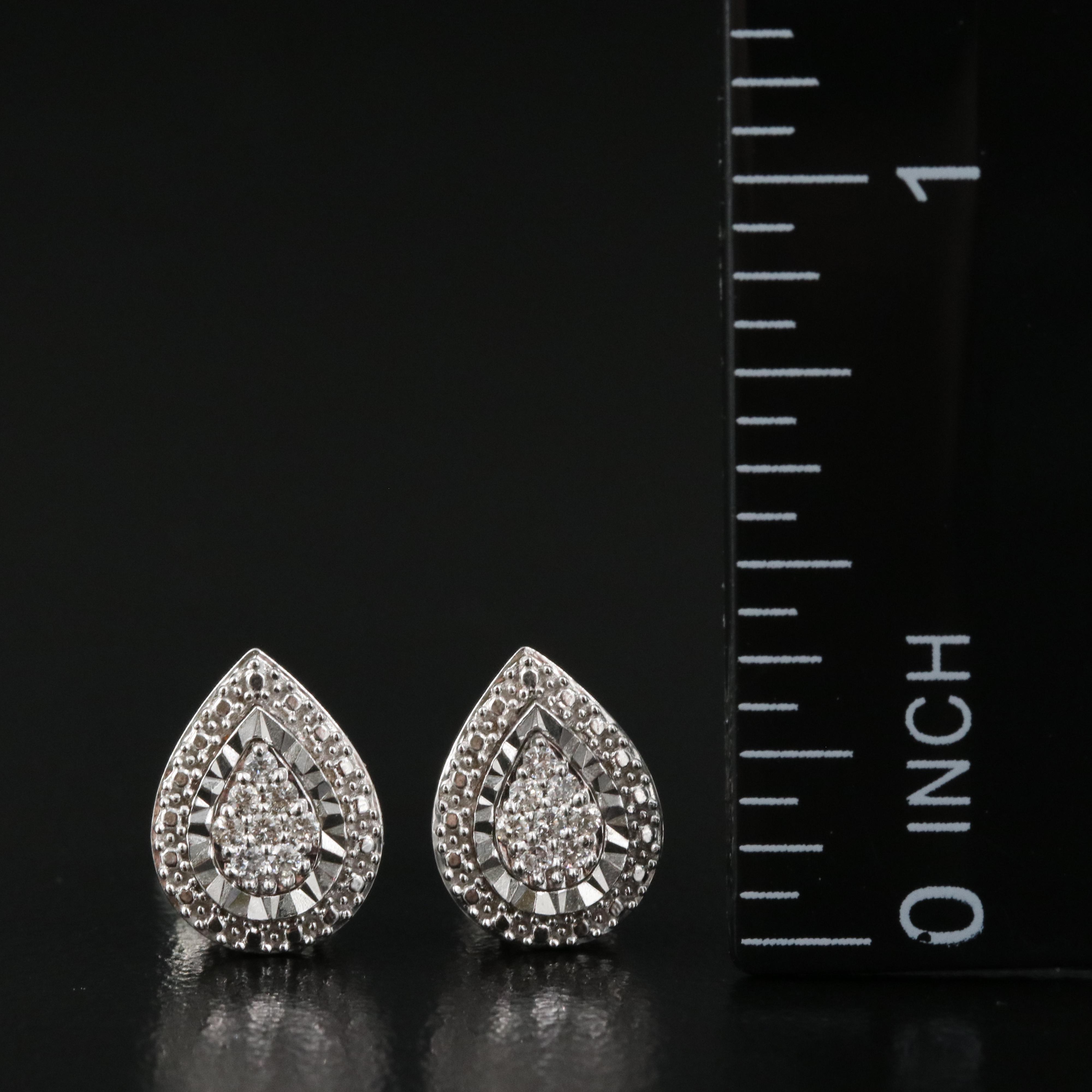Sterling Diamond Teardrop Stud Earrings