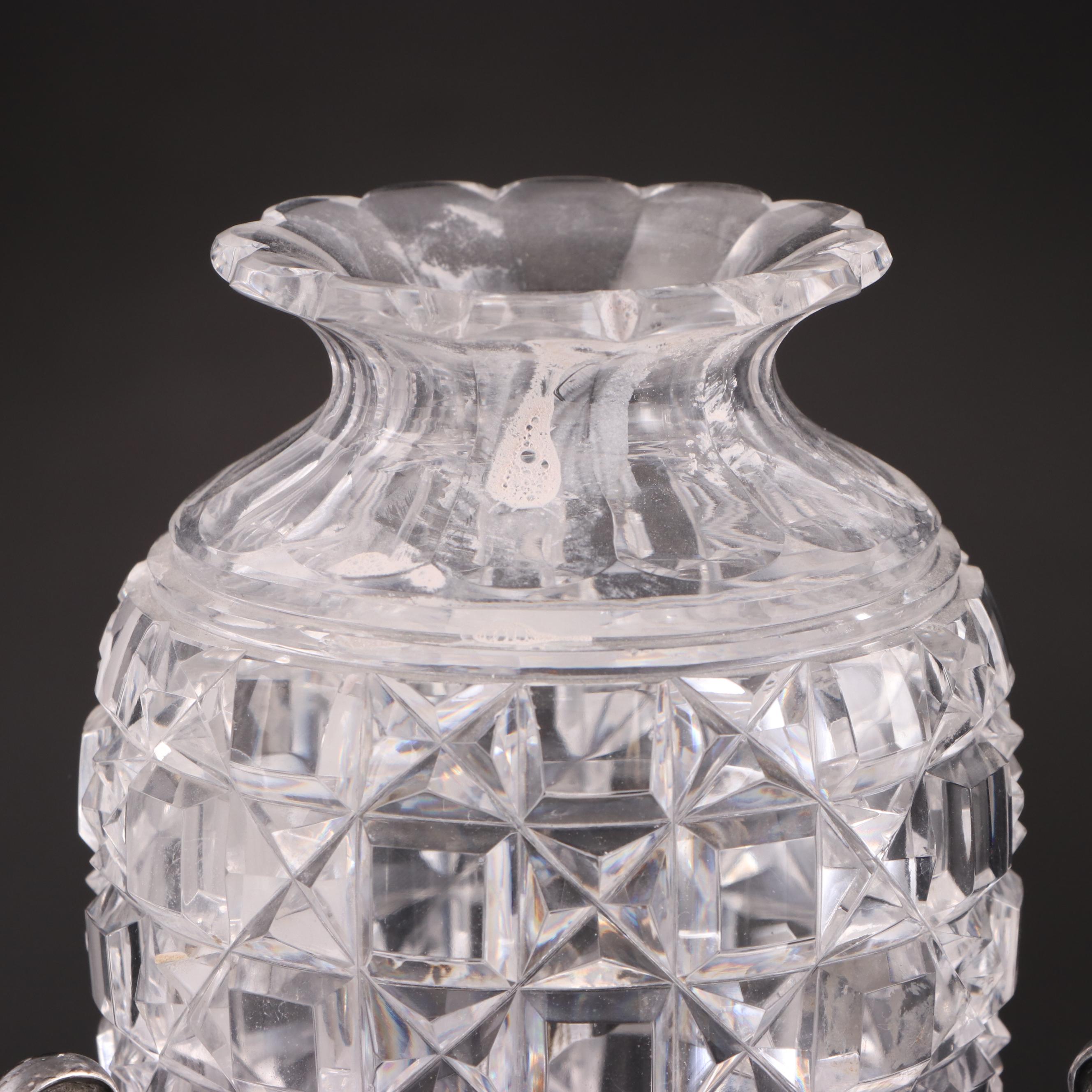 Pair of English Aesthetic Movement Sterling Silver and Cut Glass Vases, 1884