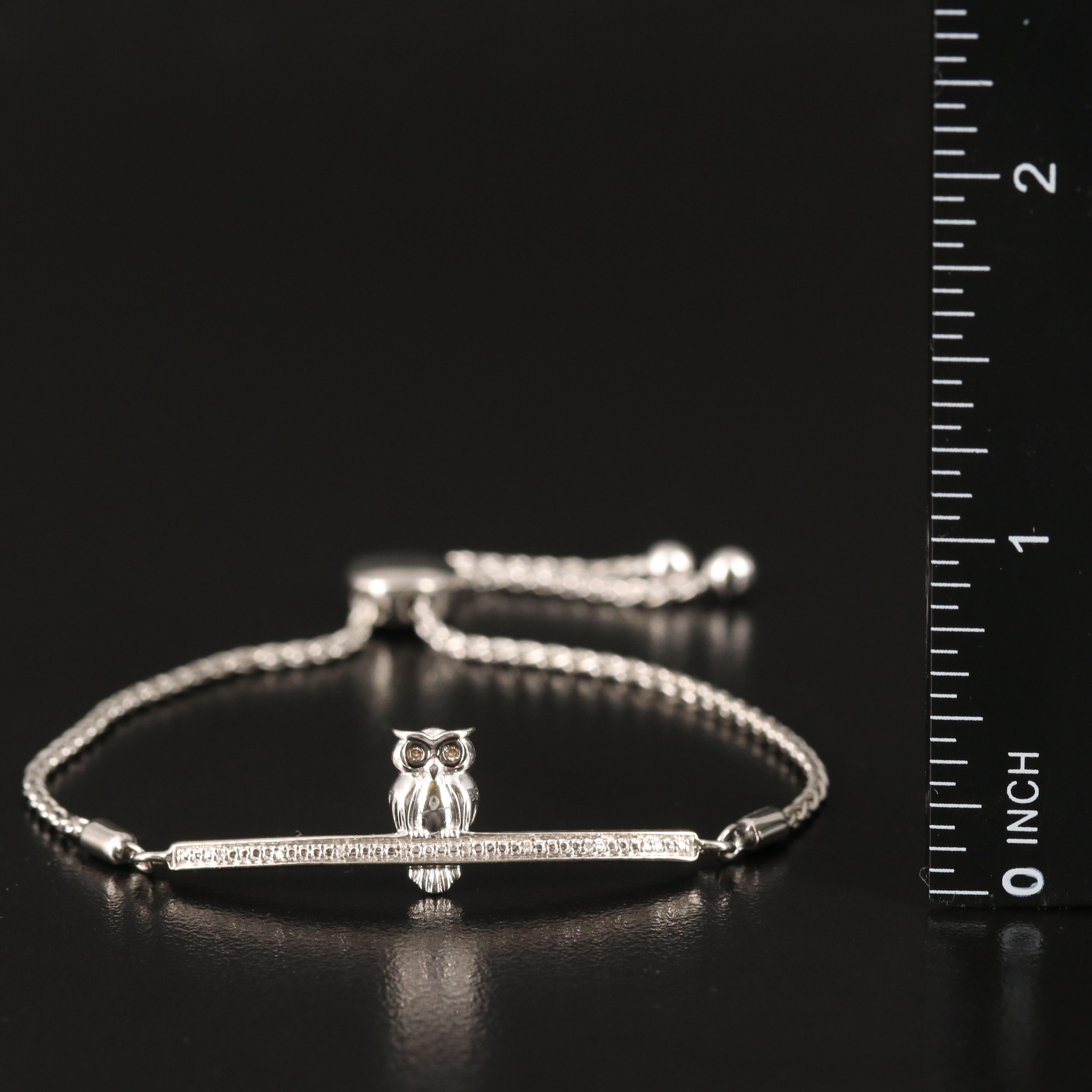 Diamond Owl Bar Bracelet in Sterling
