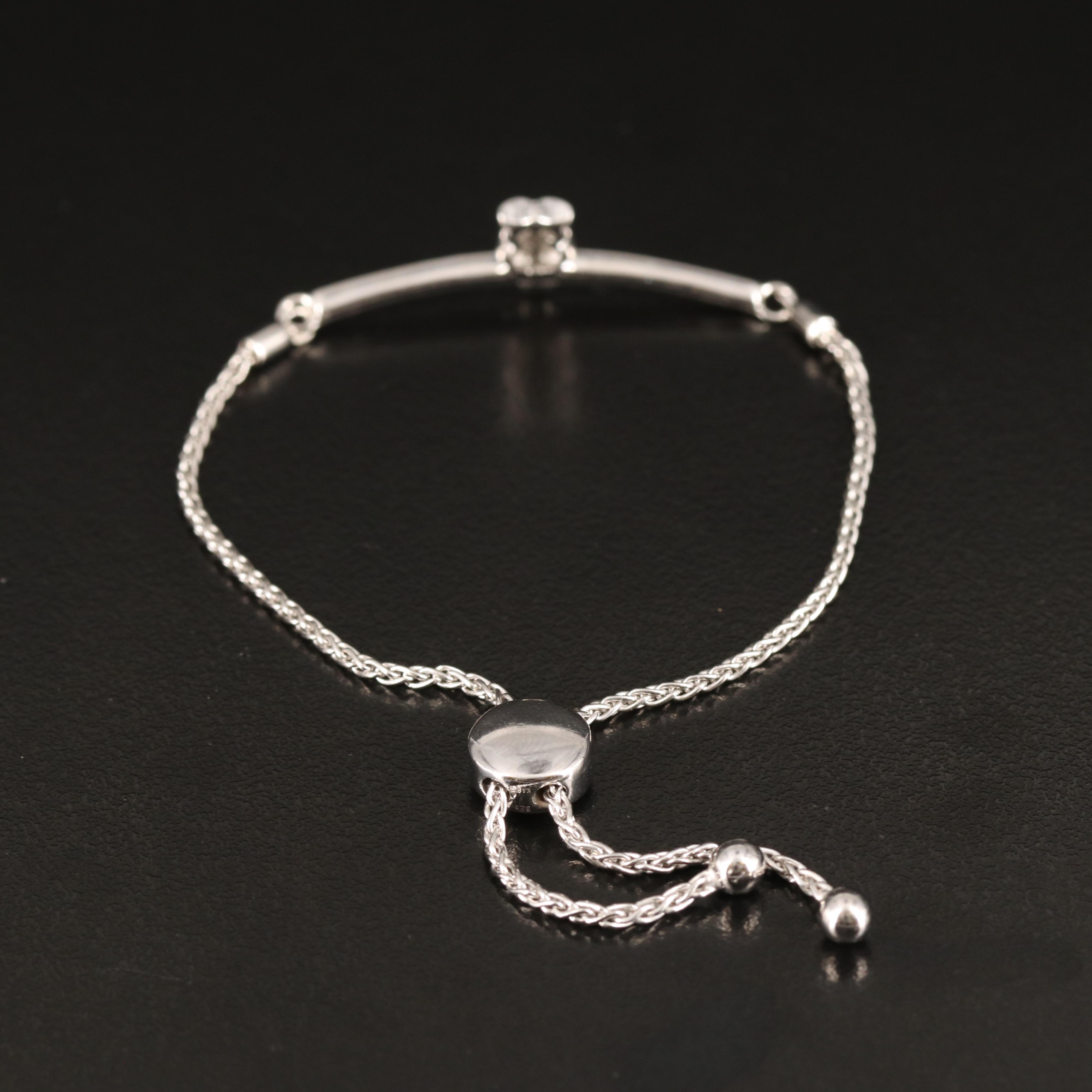 Diamond Owl Bar Bracelet in Sterling