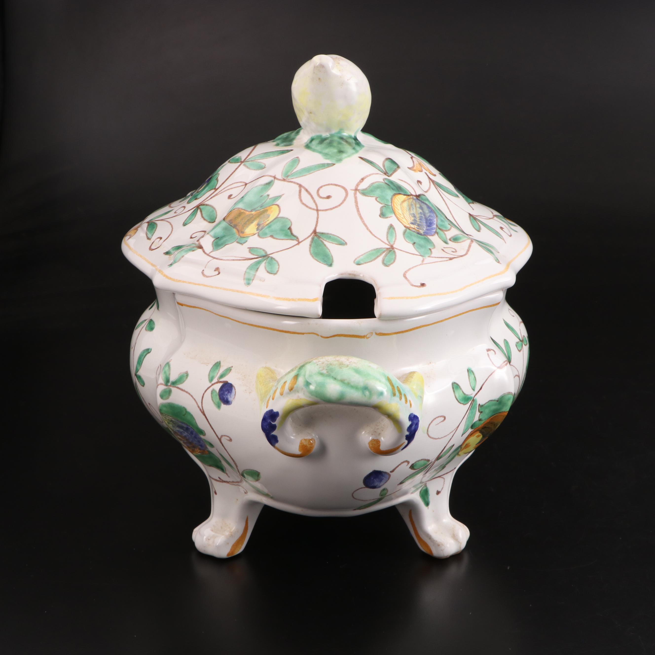 Cantagalli Majolica Lidded Soup Tureen with Ladle, Mid to Late 20th Century