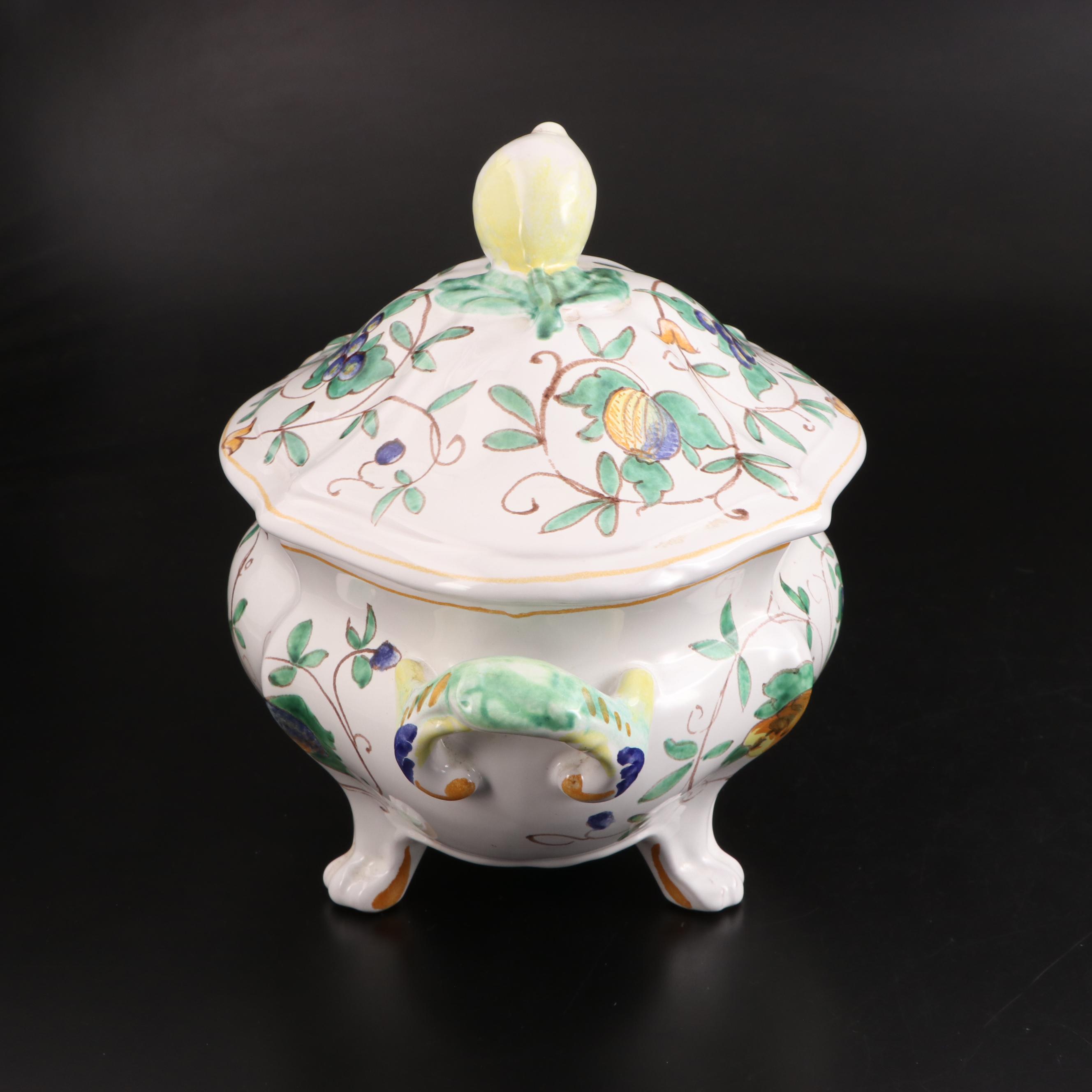 Cantagalli Majolica Lidded Soup Tureen with Ladle, Mid to Late 20th Century
