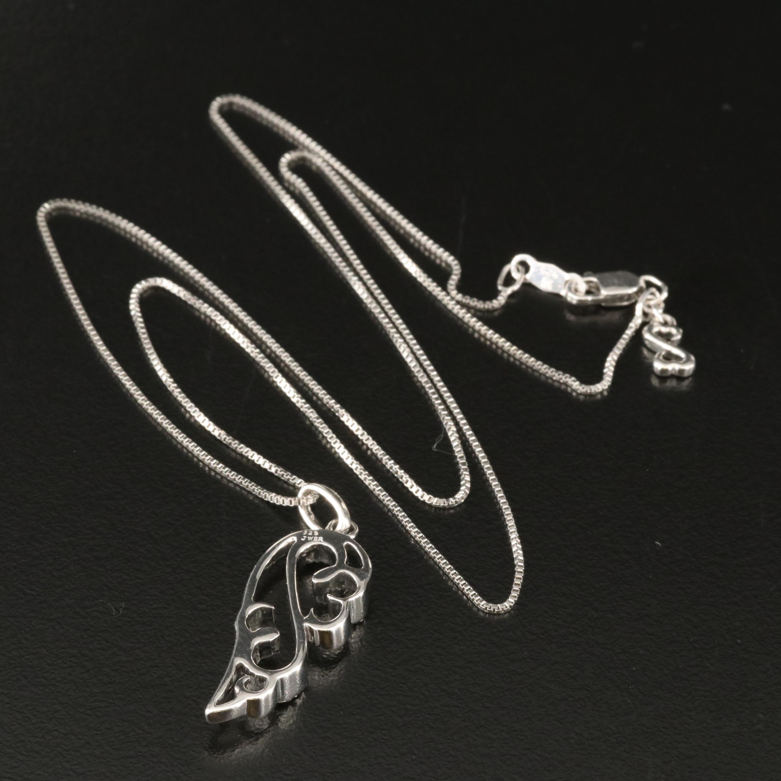 Sterling Diamond Open Heart Wing Pendant Necklace