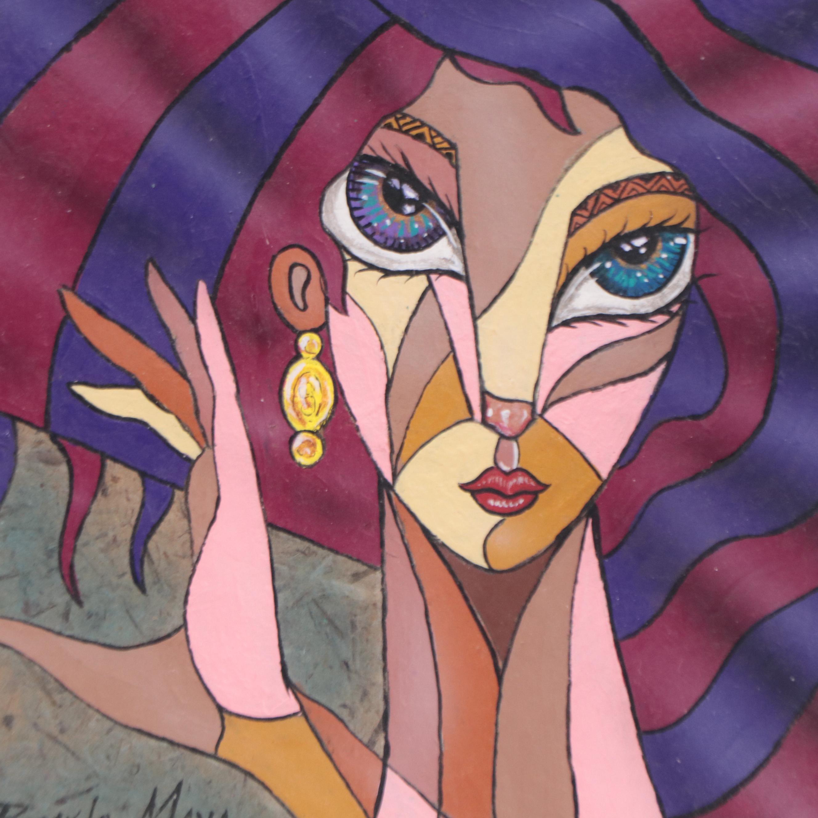 Ricardo Maya Portrait Mixed Media Painting, 21st Century