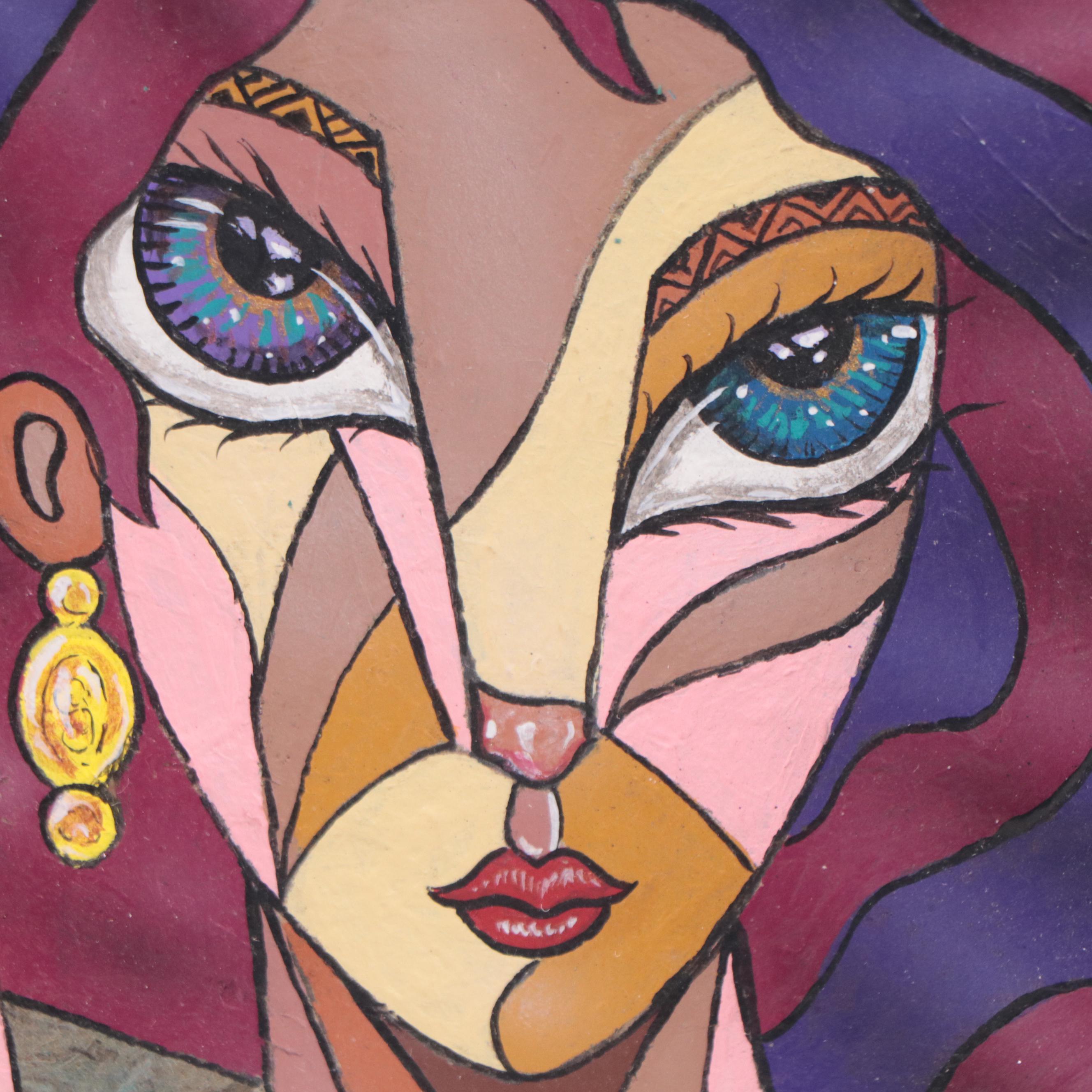 Ricardo Maya Portrait Mixed Media Painting, 21st Century