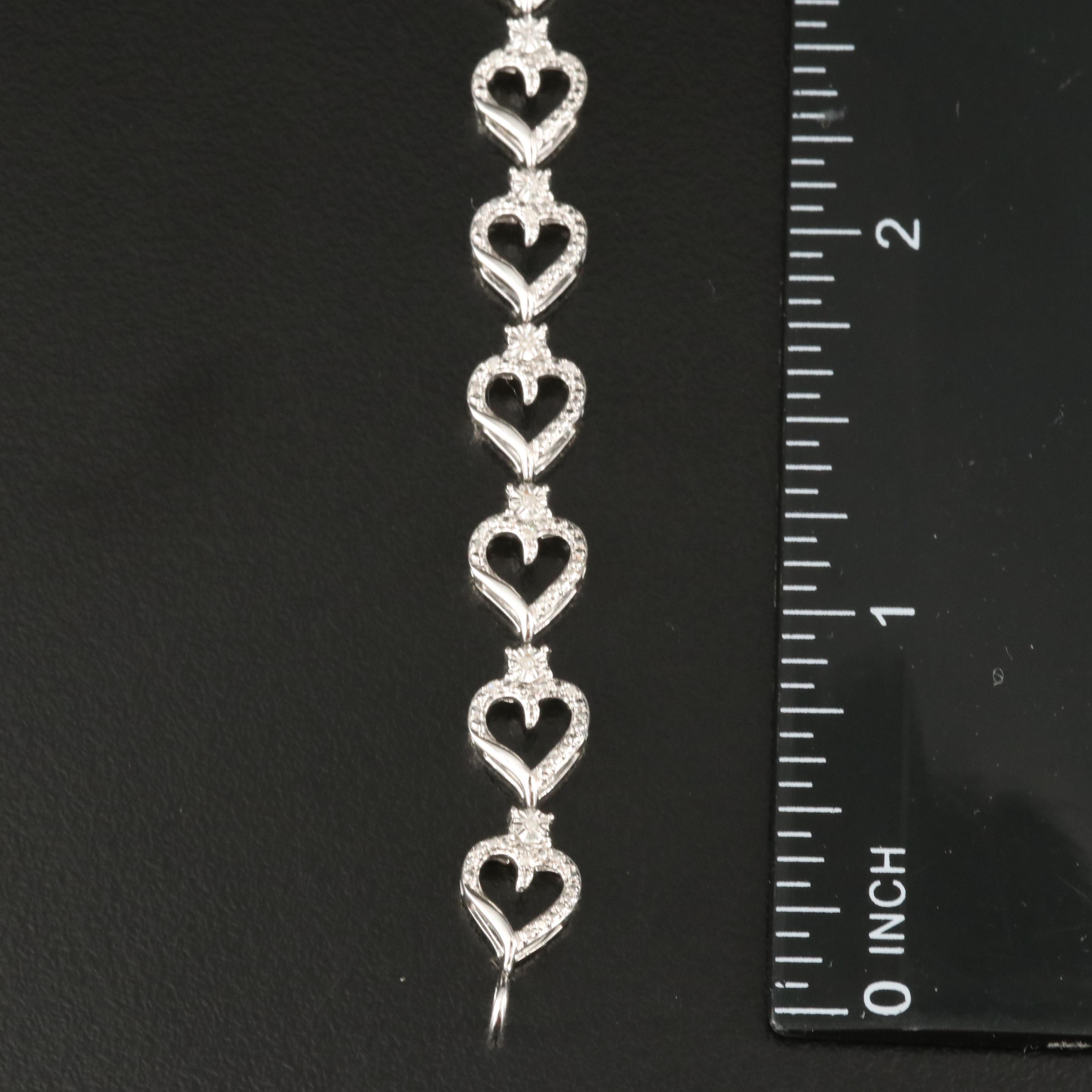 Sterling Diamond Heart Link Bracelet