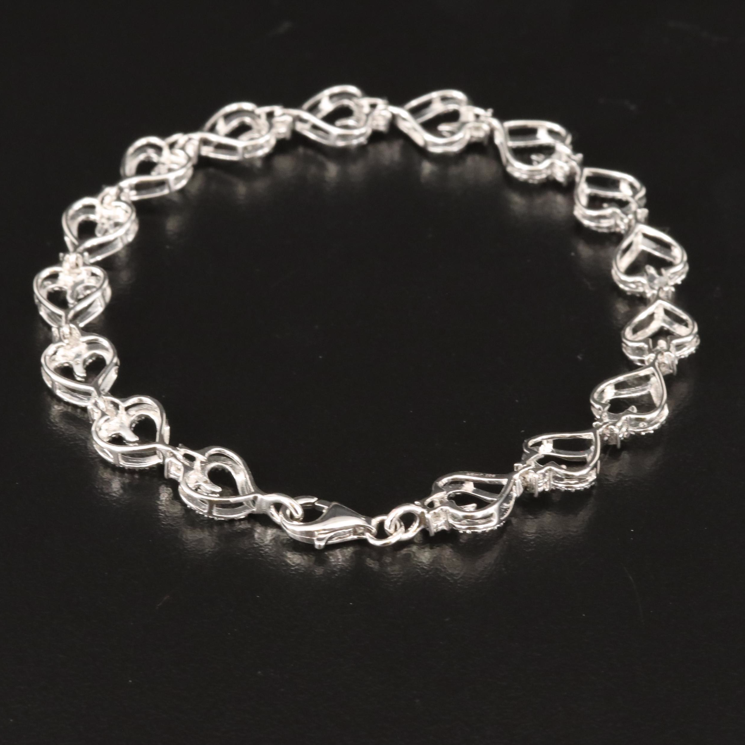 Sterling Diamond Heart Link Bracelet