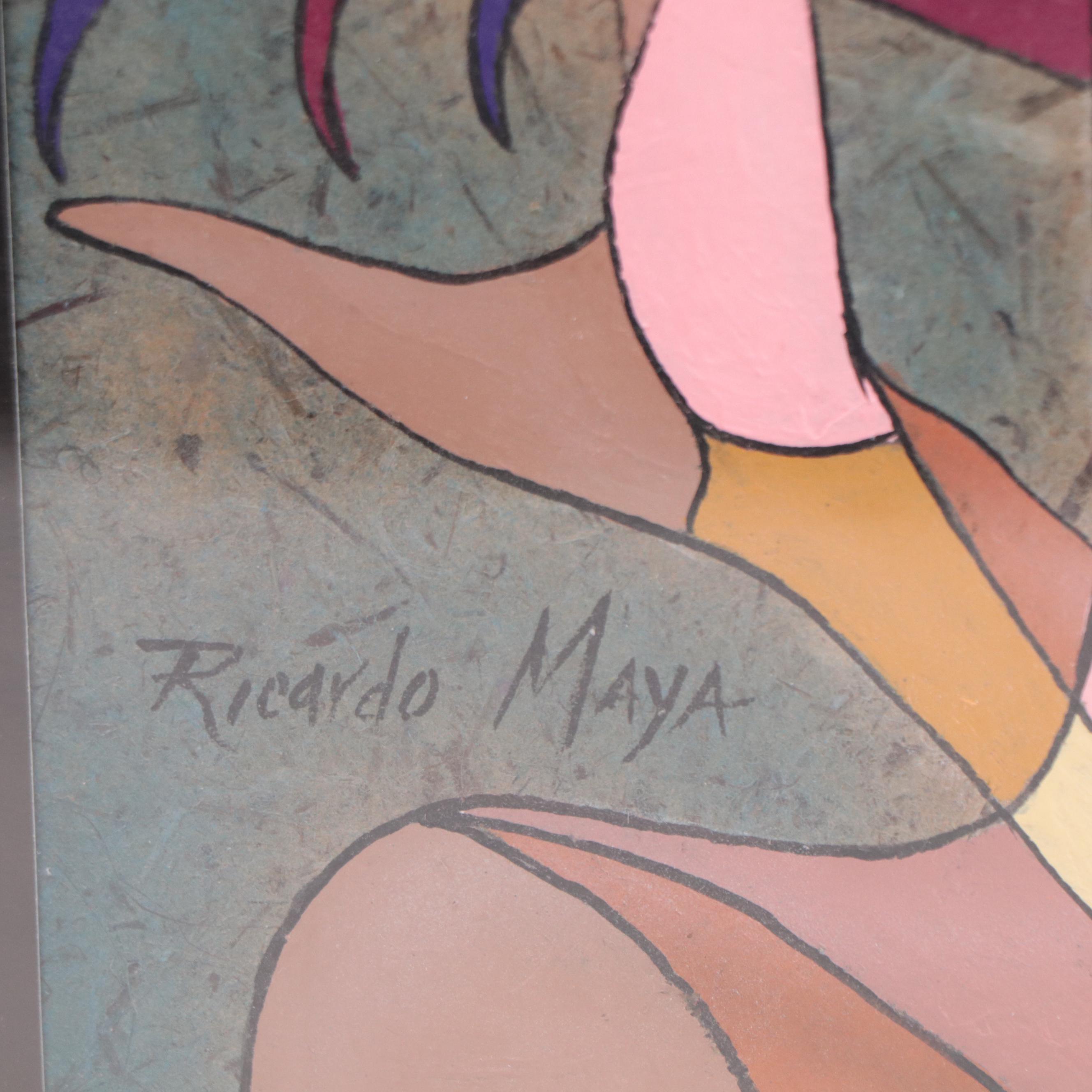 Ricardo Maya Portrait Mixed Media Painting, 21st Century