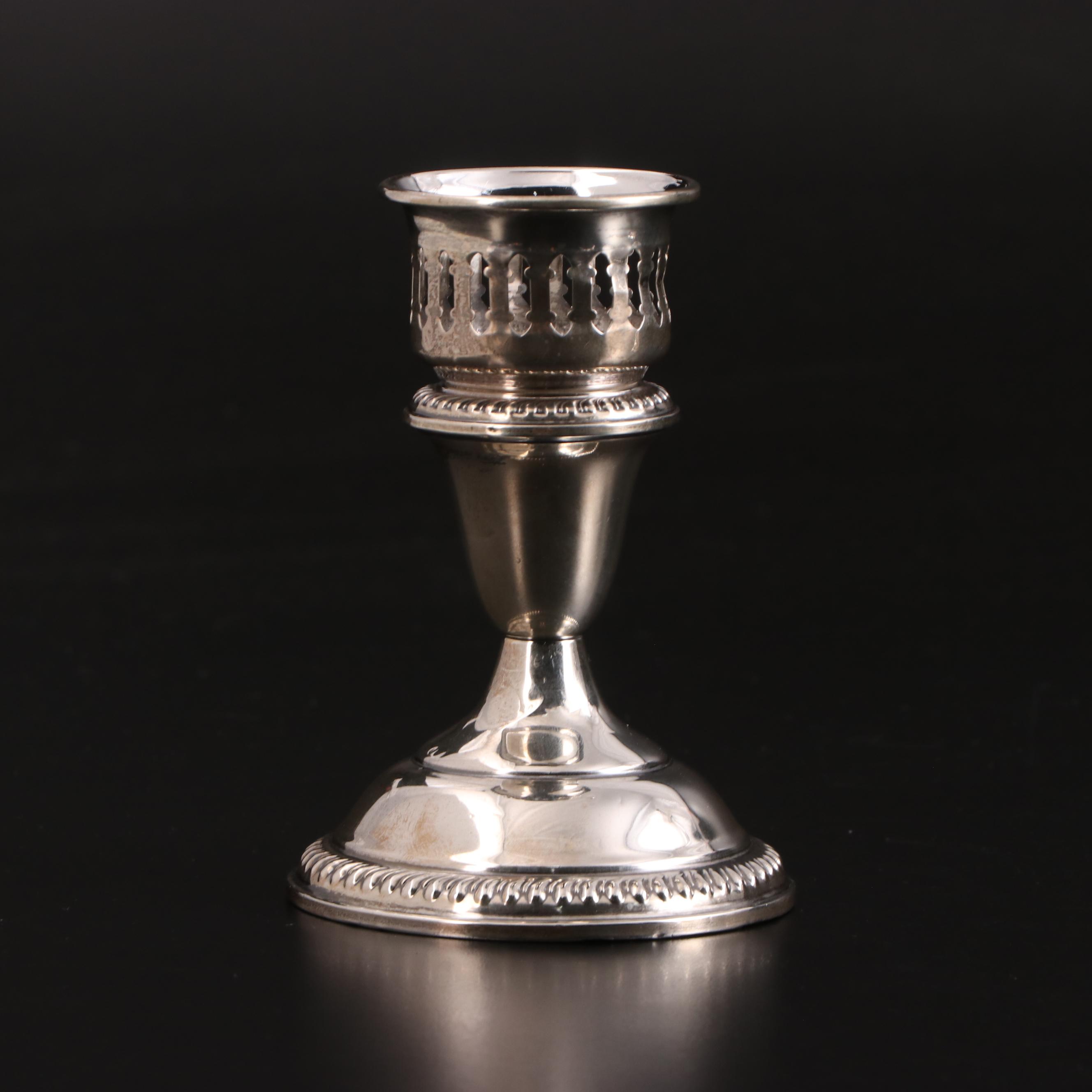 Empire Sterling Silver Candleholders with Etched Glass Hurricane Shades
