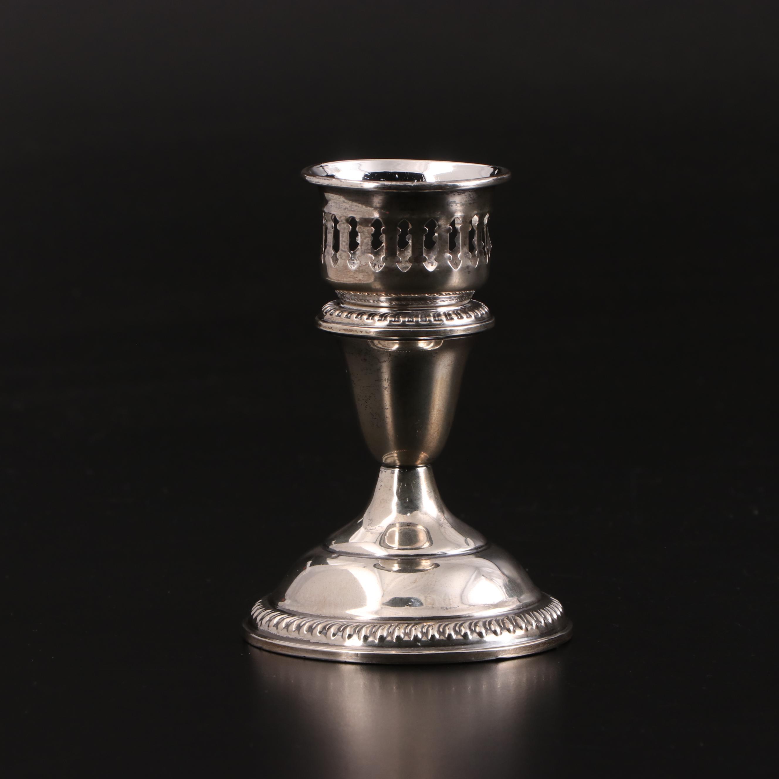 Empire Sterling Silver Candleholders with Etched Glass Hurricane Shades