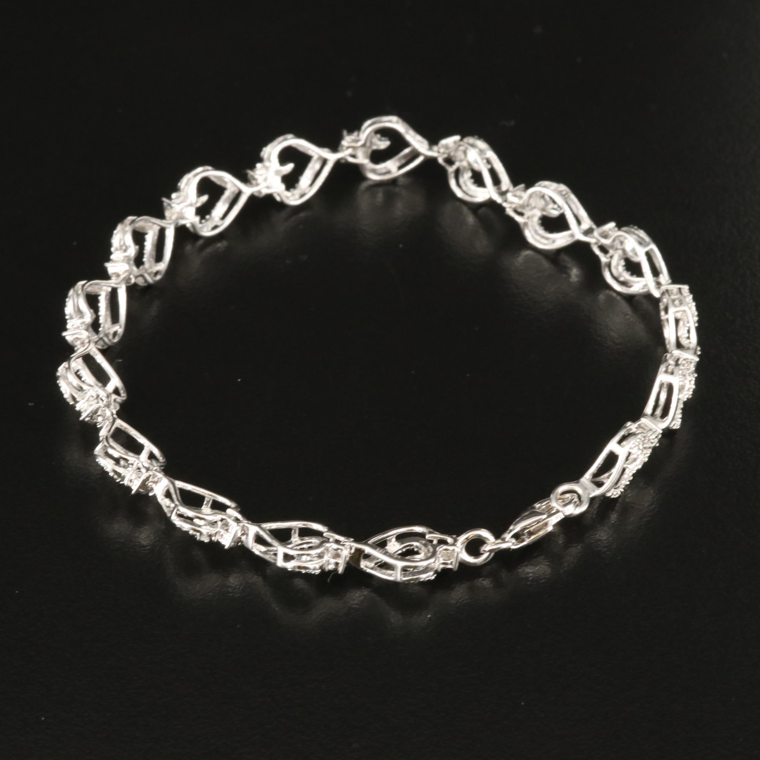 Sterling Diamond Heart Link Bracelet