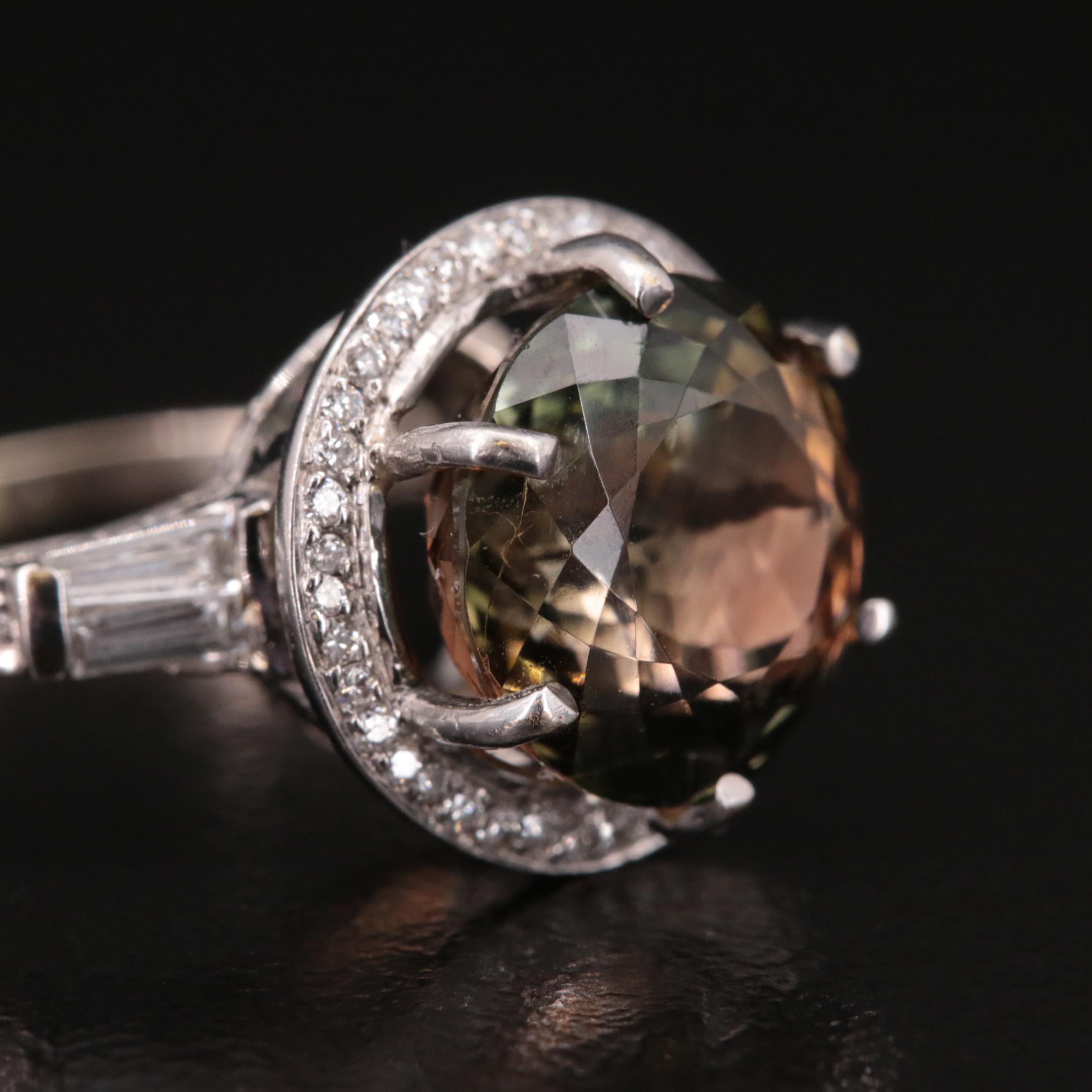 18K Andalusite and Diamond Halo Ring