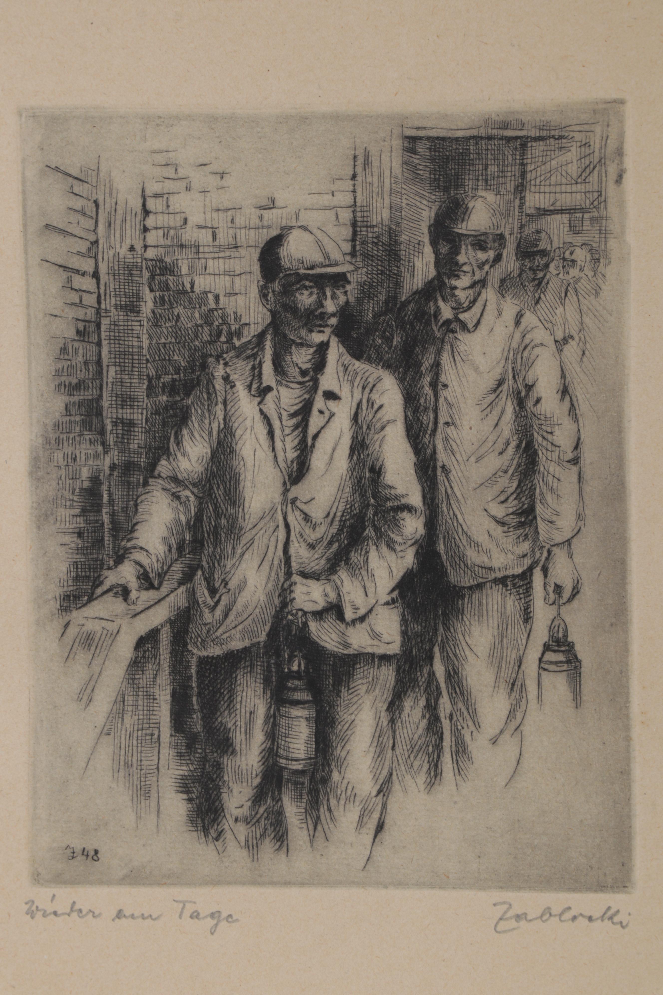 German Etchings "Wirter am Tage" and "Streitende," Circa 1948