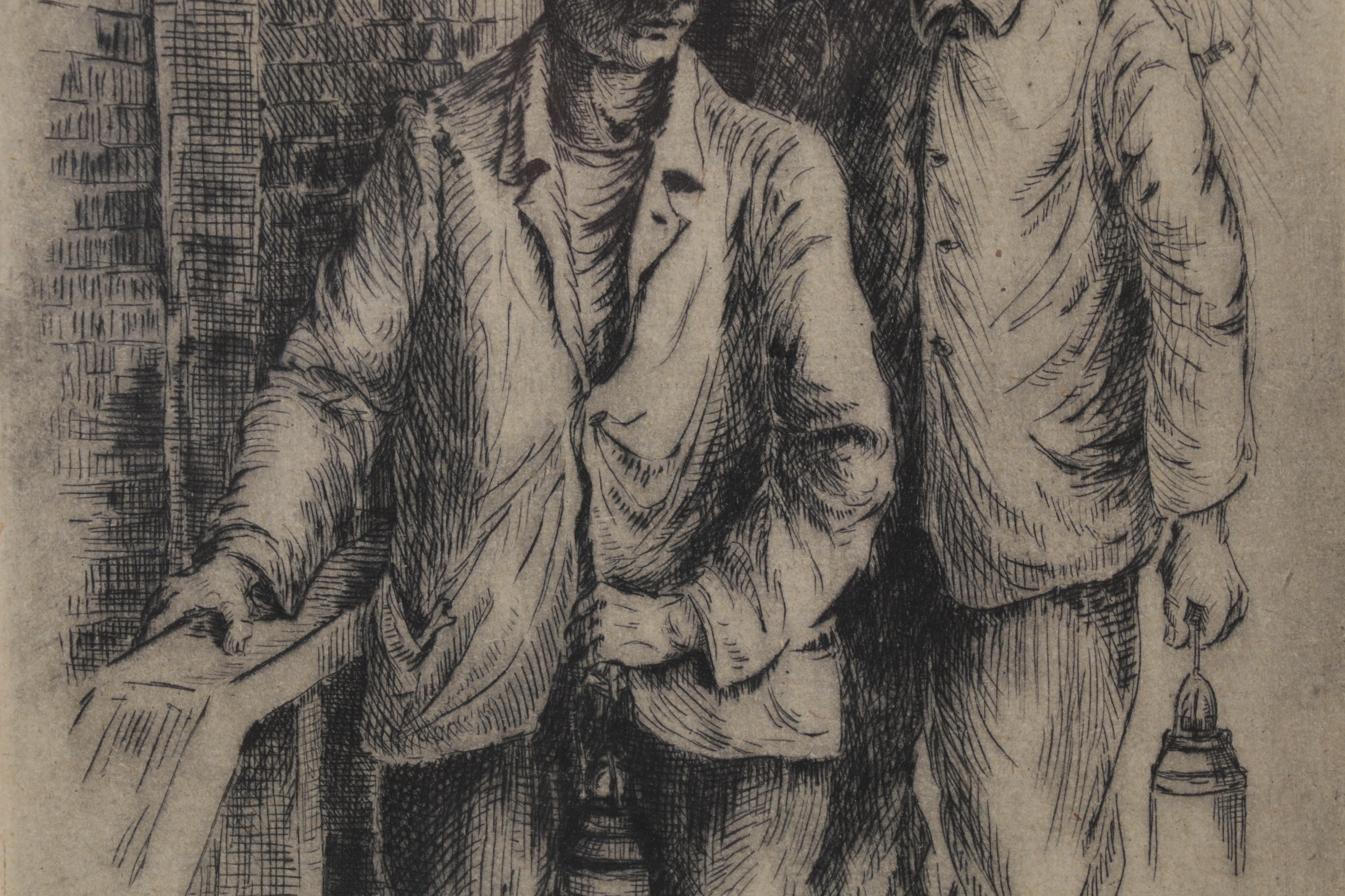 German Etchings "Wirter am Tage" and "Streitende," Circa 1948