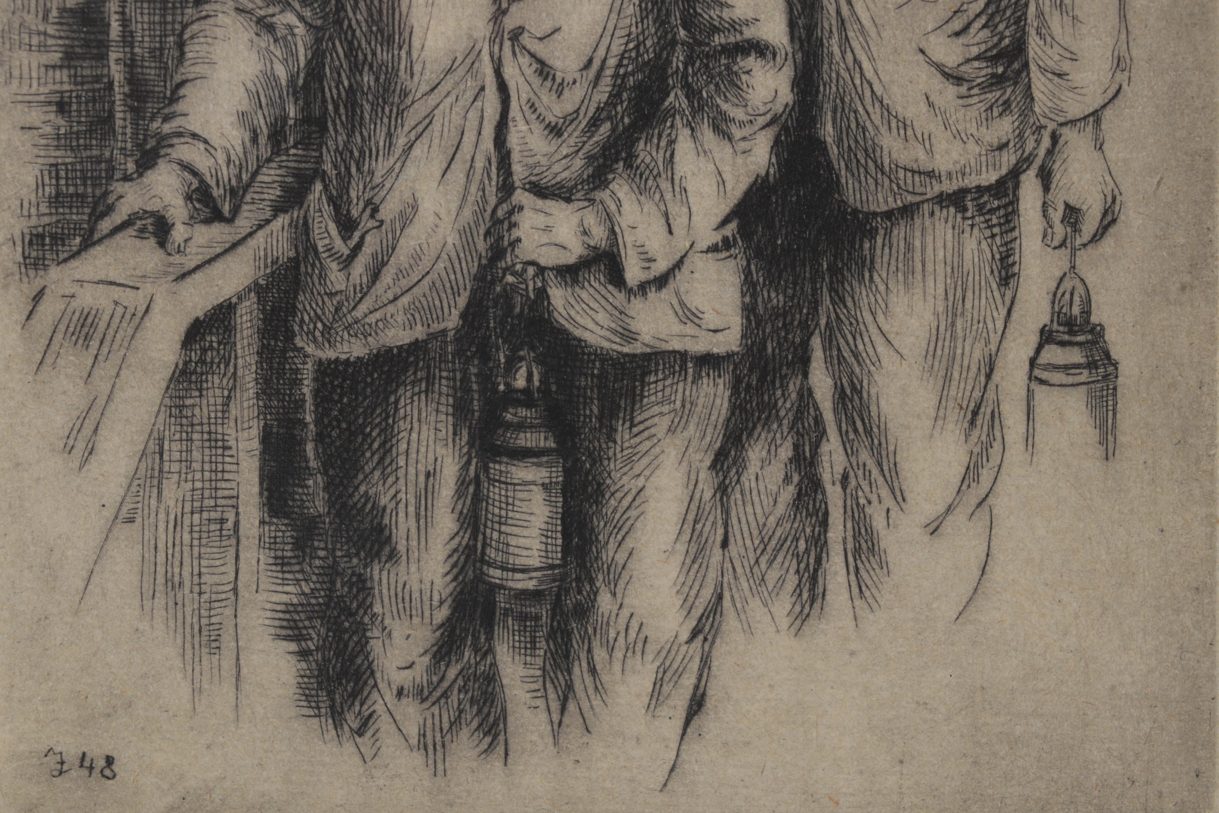 German Etchings "Wirter am Tage" and "Streitende," Circa 1948