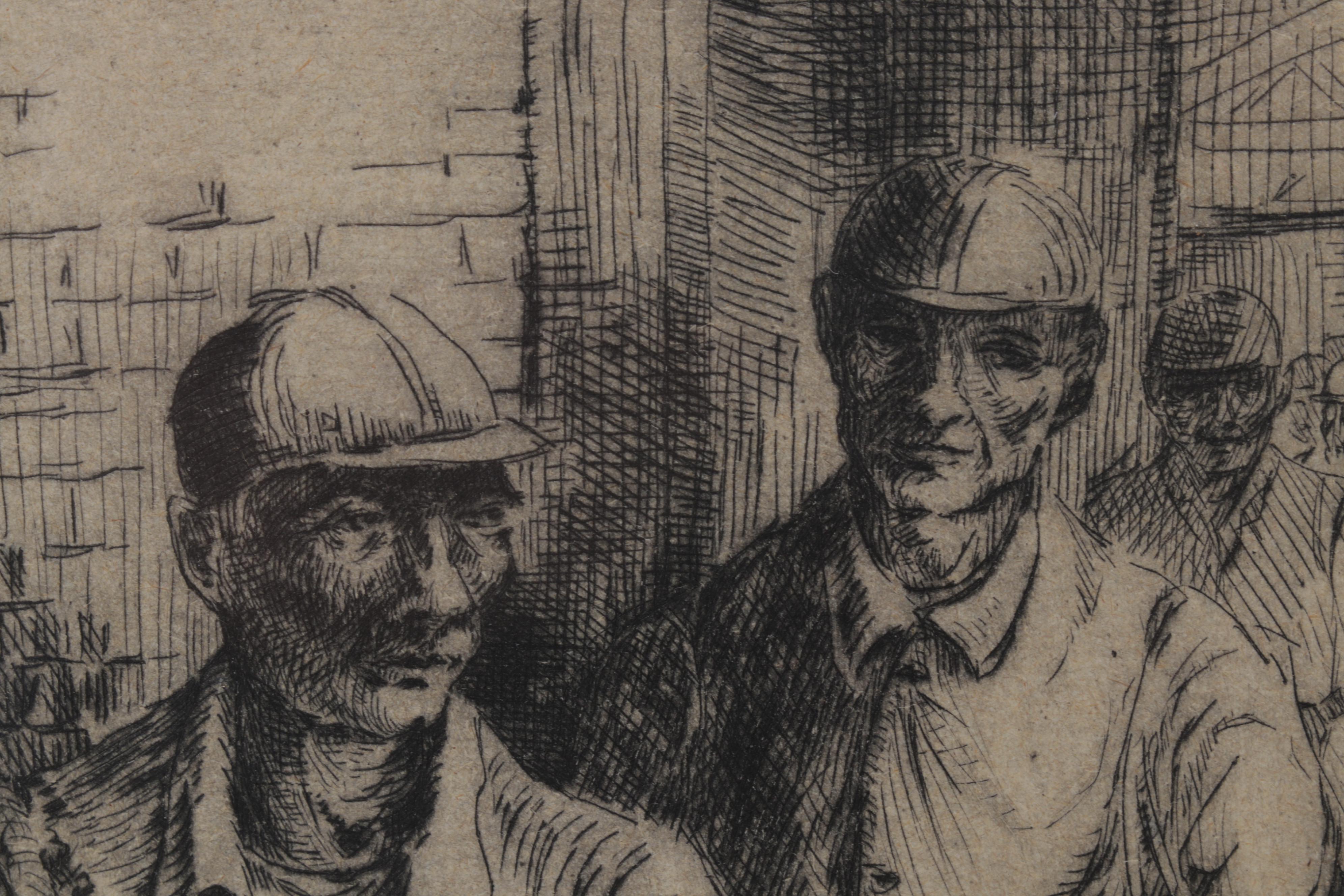 German Etchings "Wirter am Tage" and "Streitende," Circa 1948