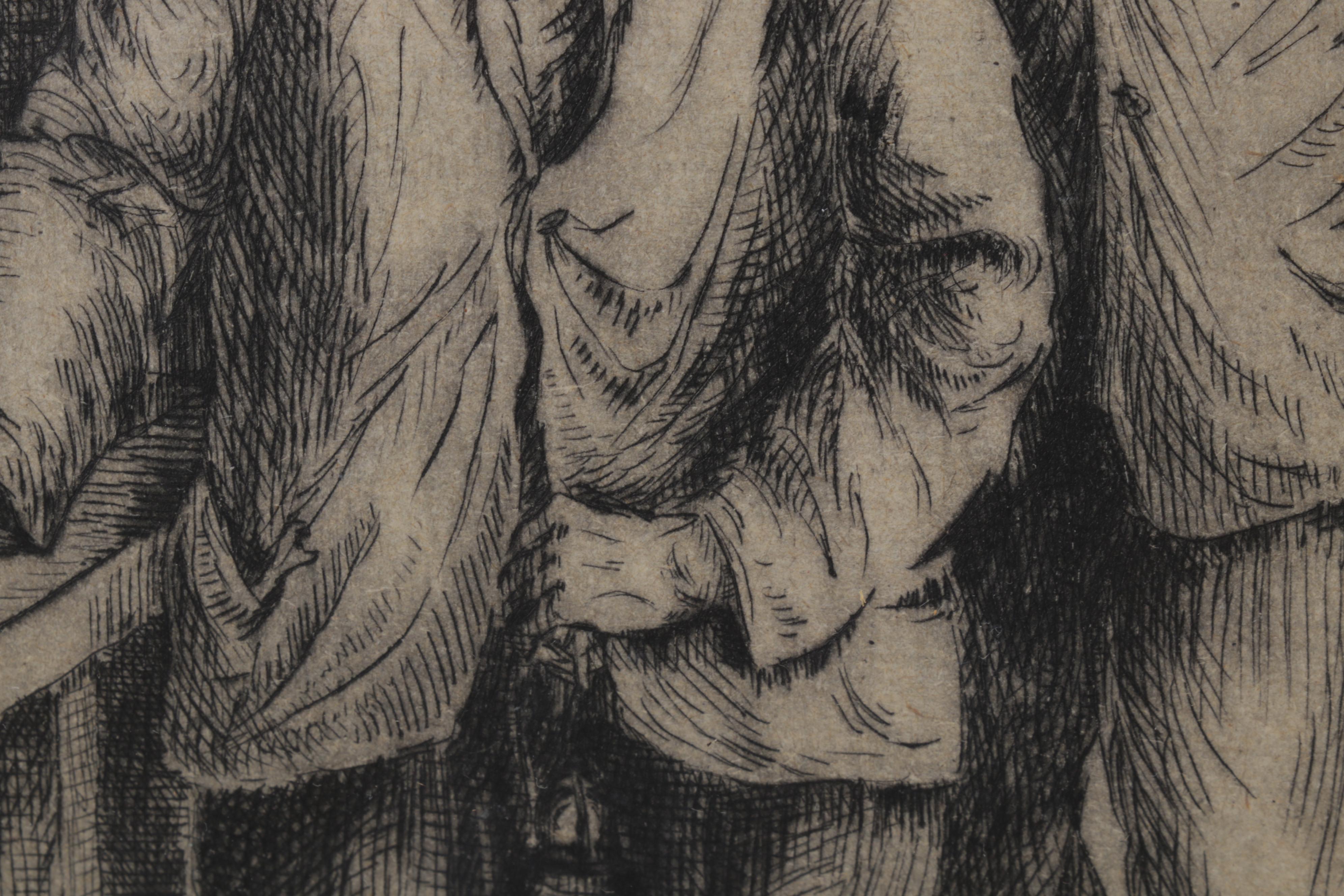 German Etchings "Wirter am Tage" and "Streitende," Circa 1948