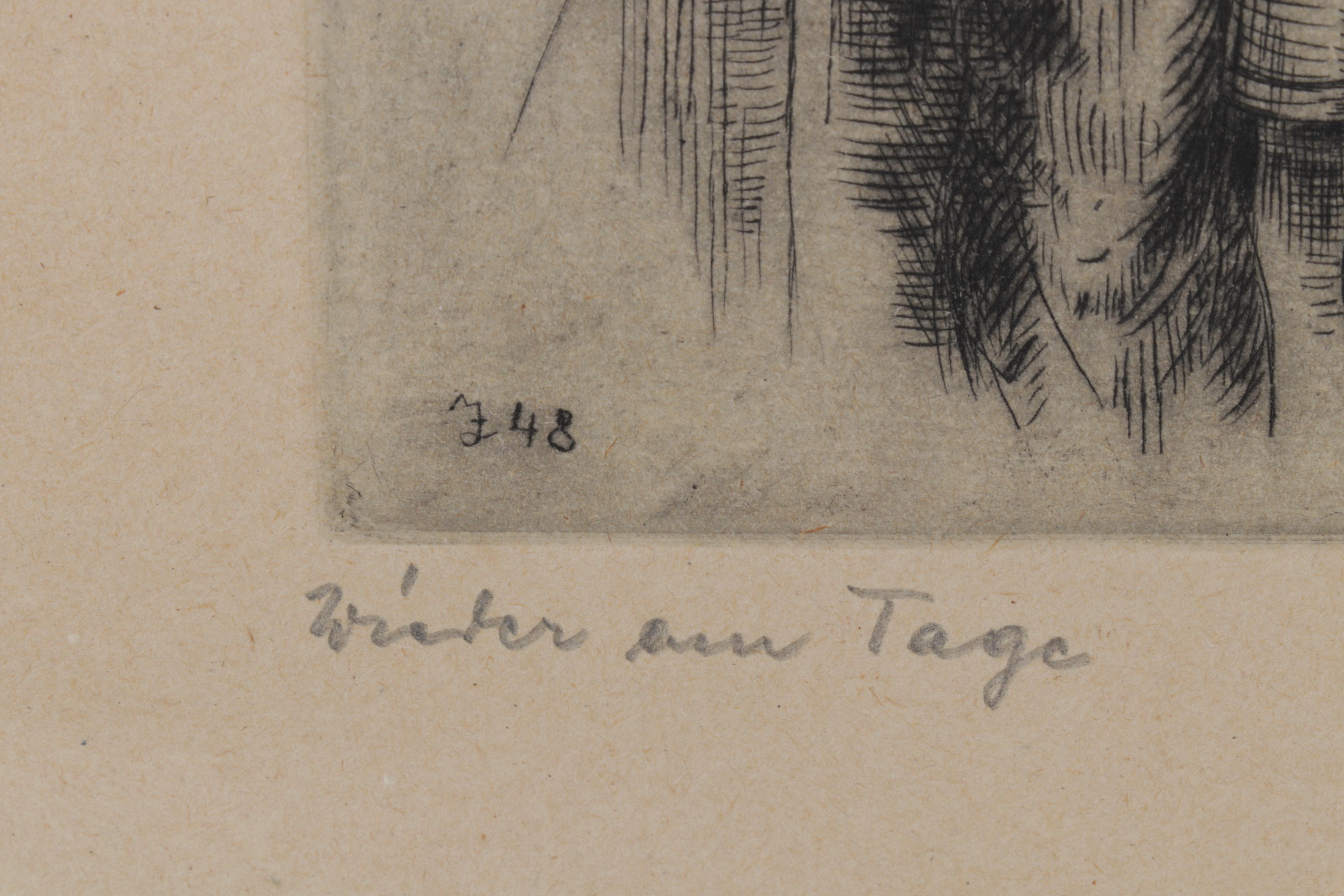 German Etchings "Wirter am Tage" and "Streitende," Circa 1948