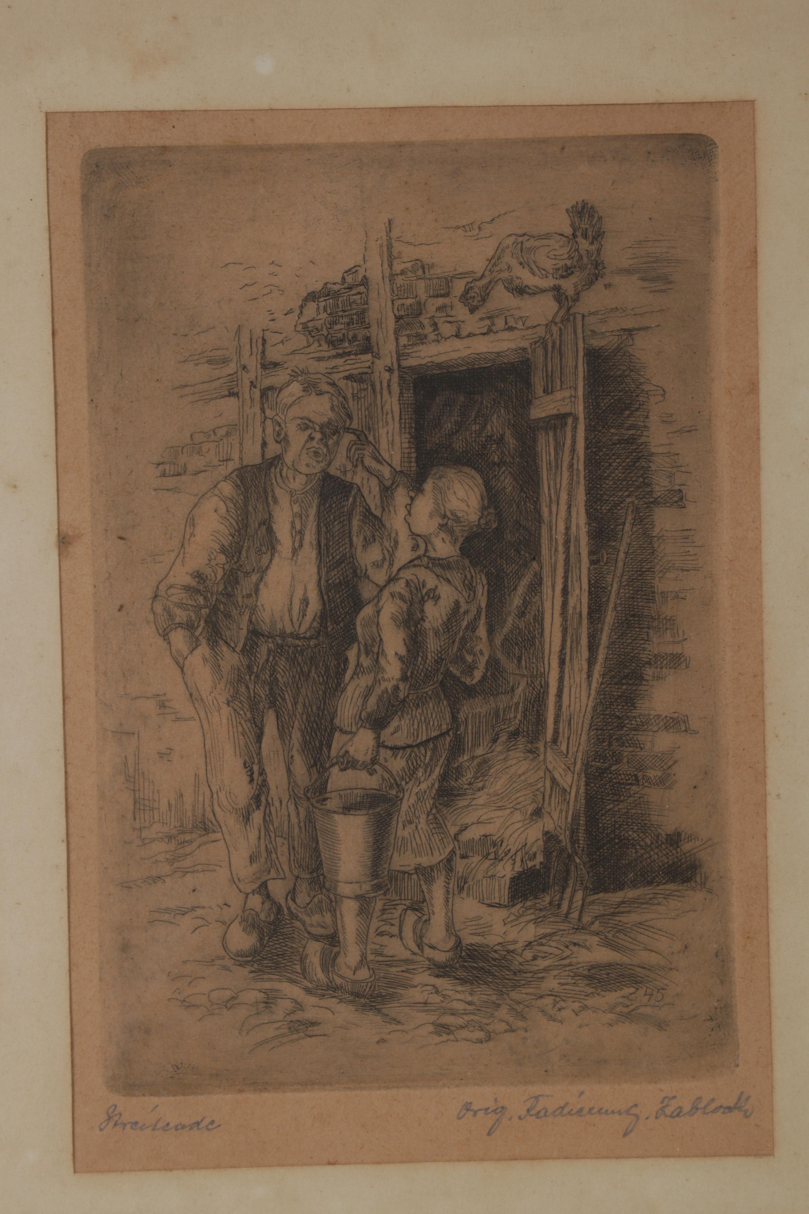 German Etchings "Wirter am Tage" and "Streitende," Circa 1948