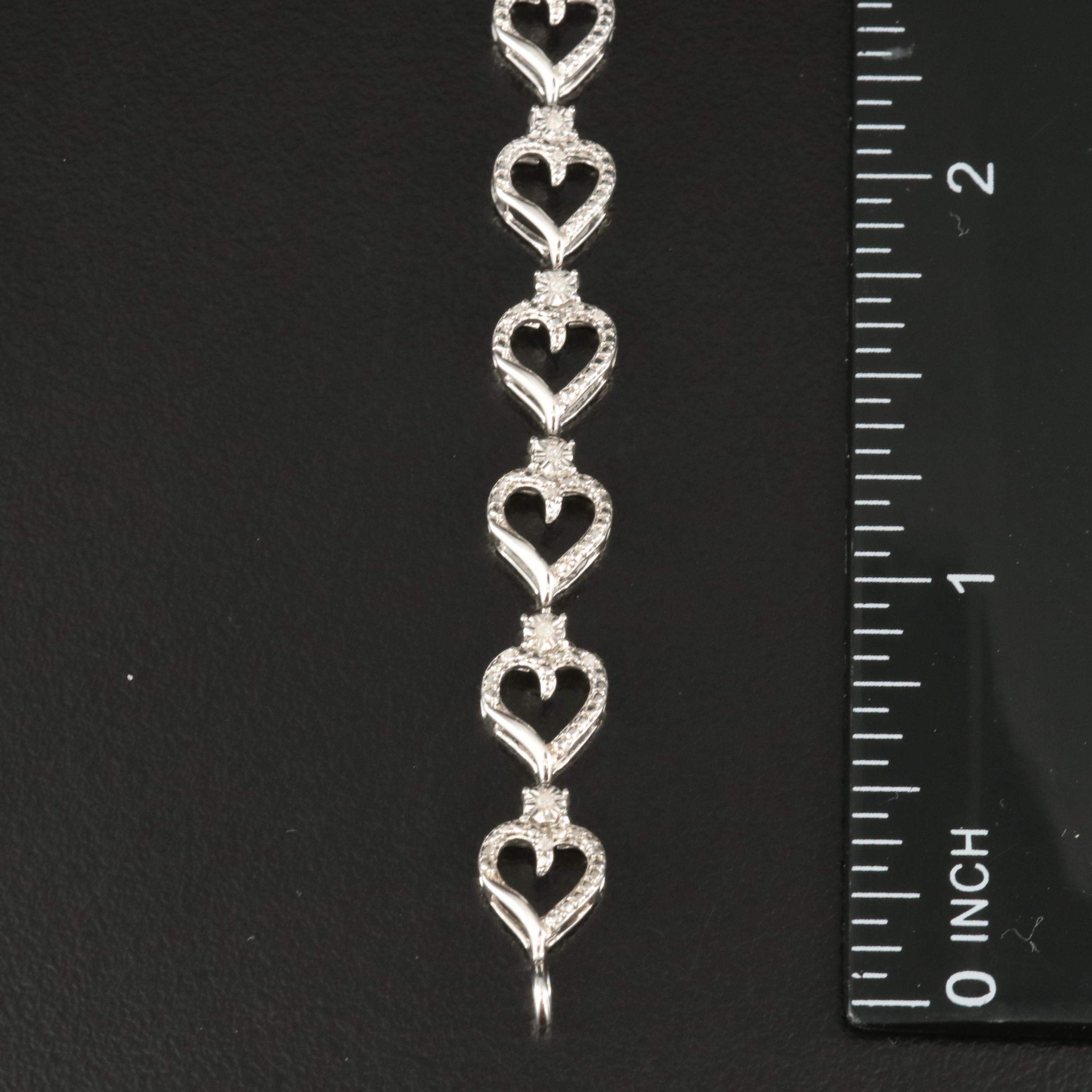 Sterling Diamond Heart Link Bracelet