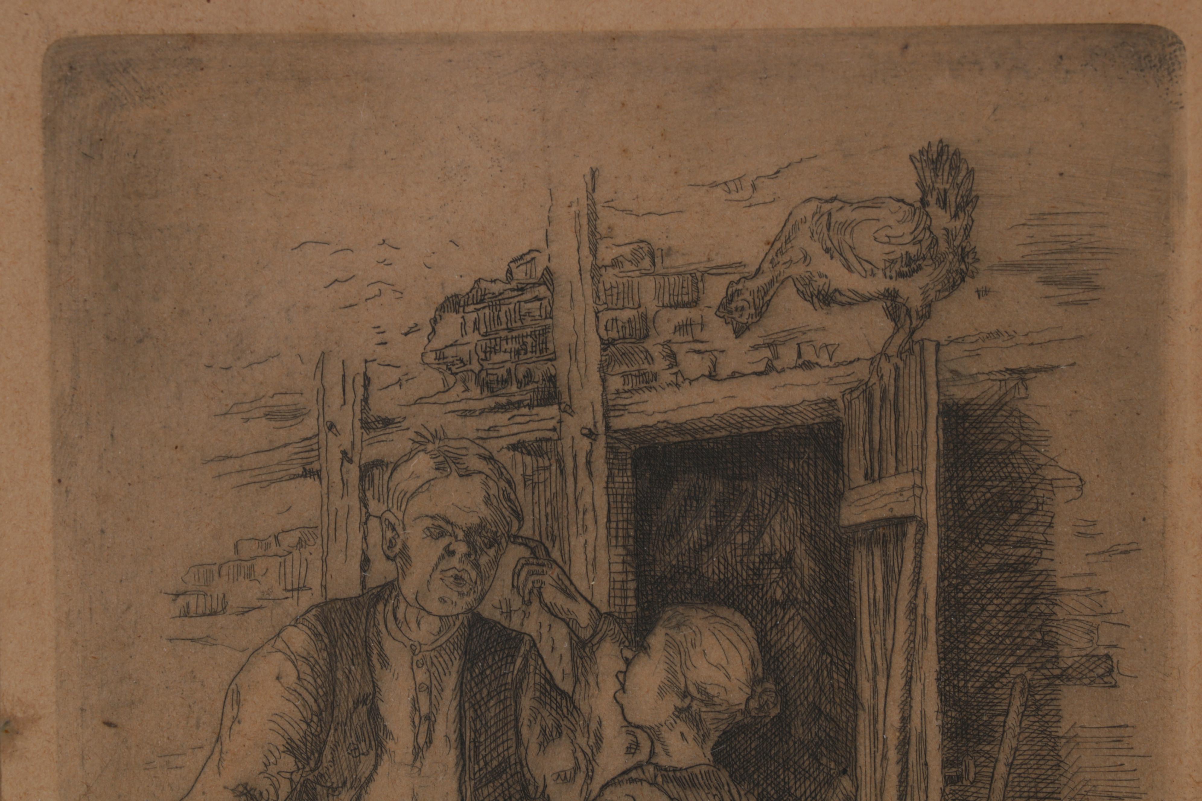 German Etchings "Wirter am Tage" and "Streitende," Circa 1948