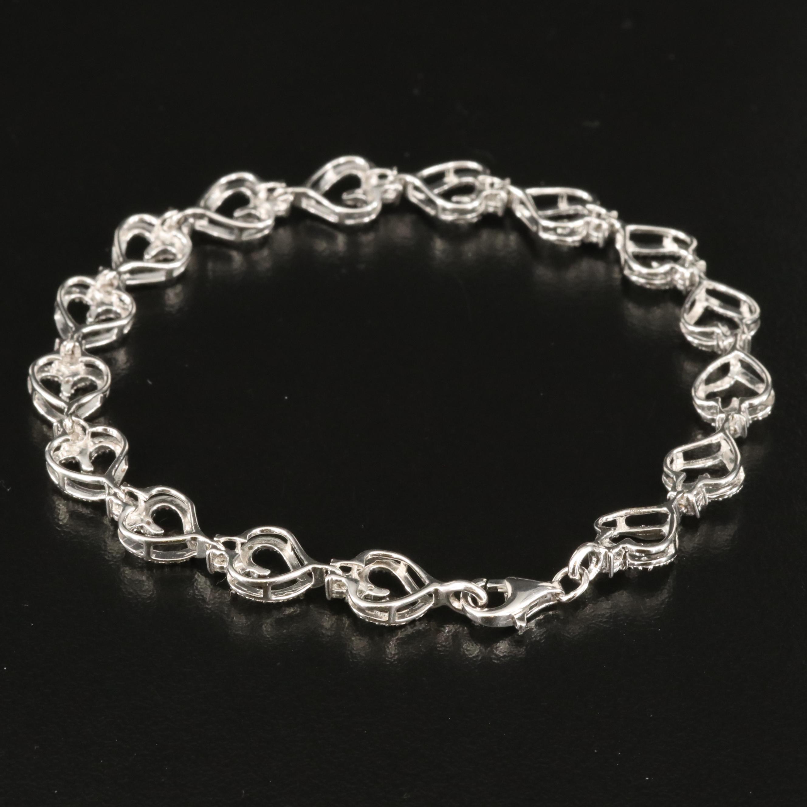 Sterling Diamond Heart Link Bracelet