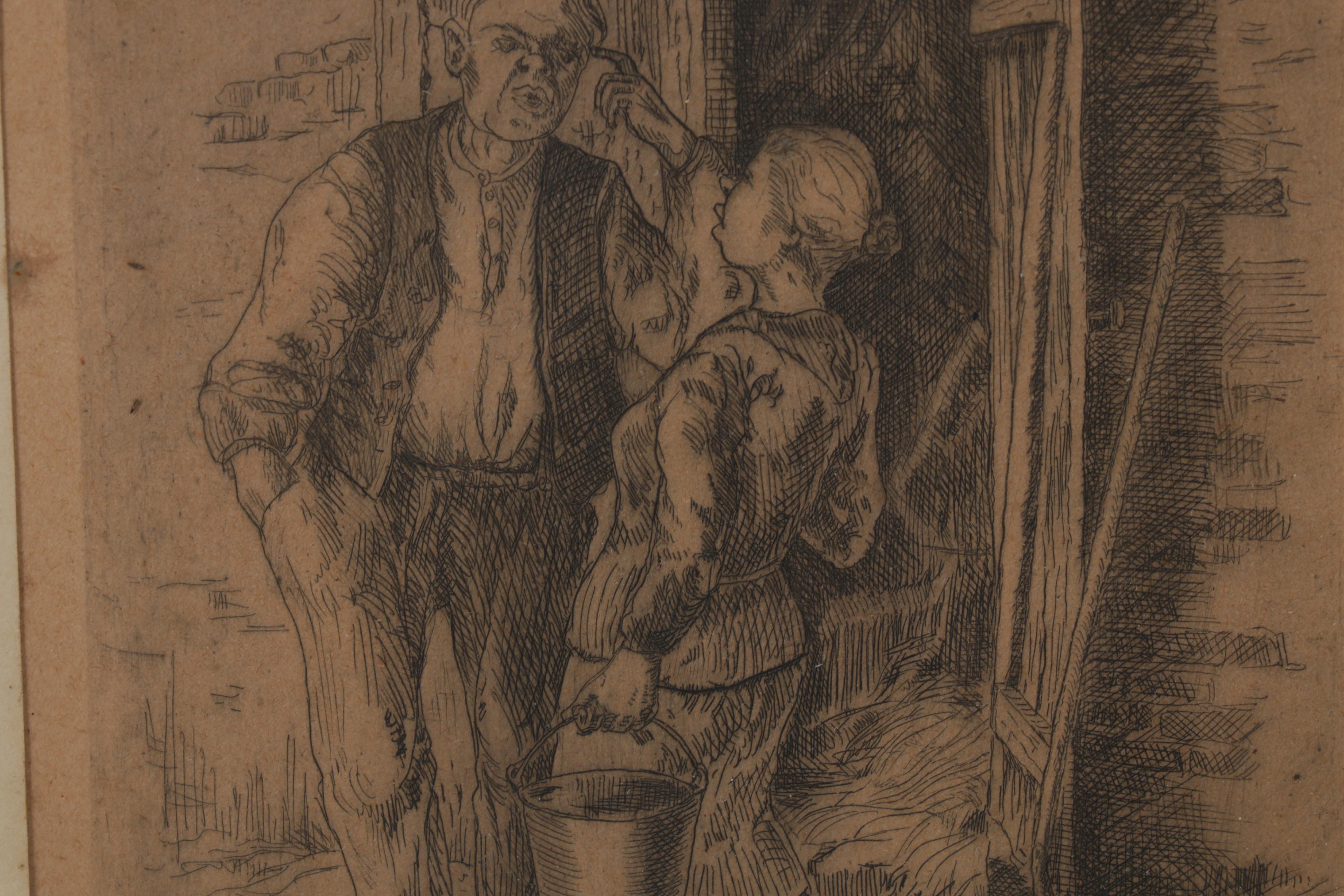 German Etchings "Wirter am Tage" and "Streitende," Circa 1948
