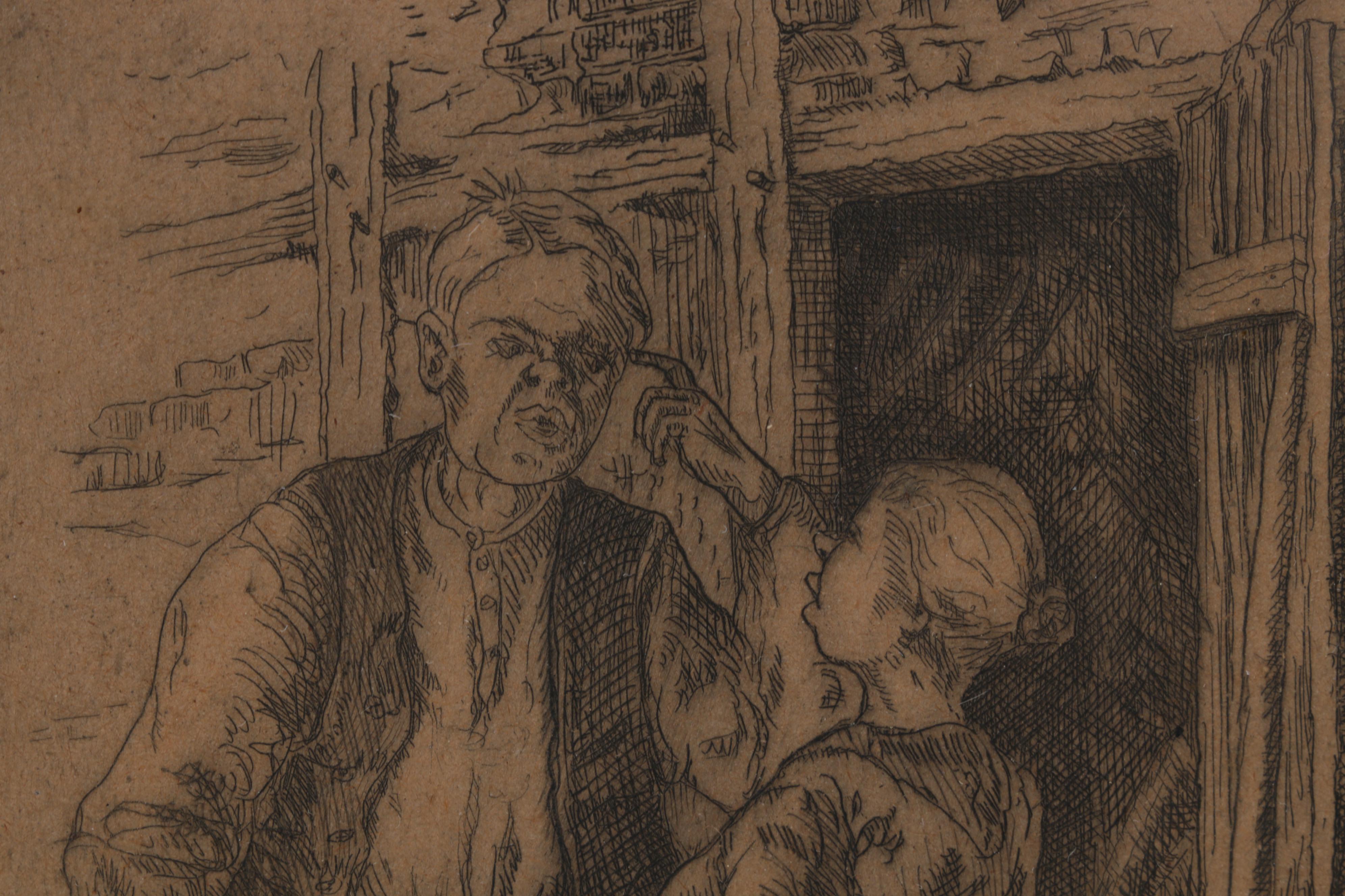 German Etchings "Wirter am Tage" and "Streitende," Circa 1948