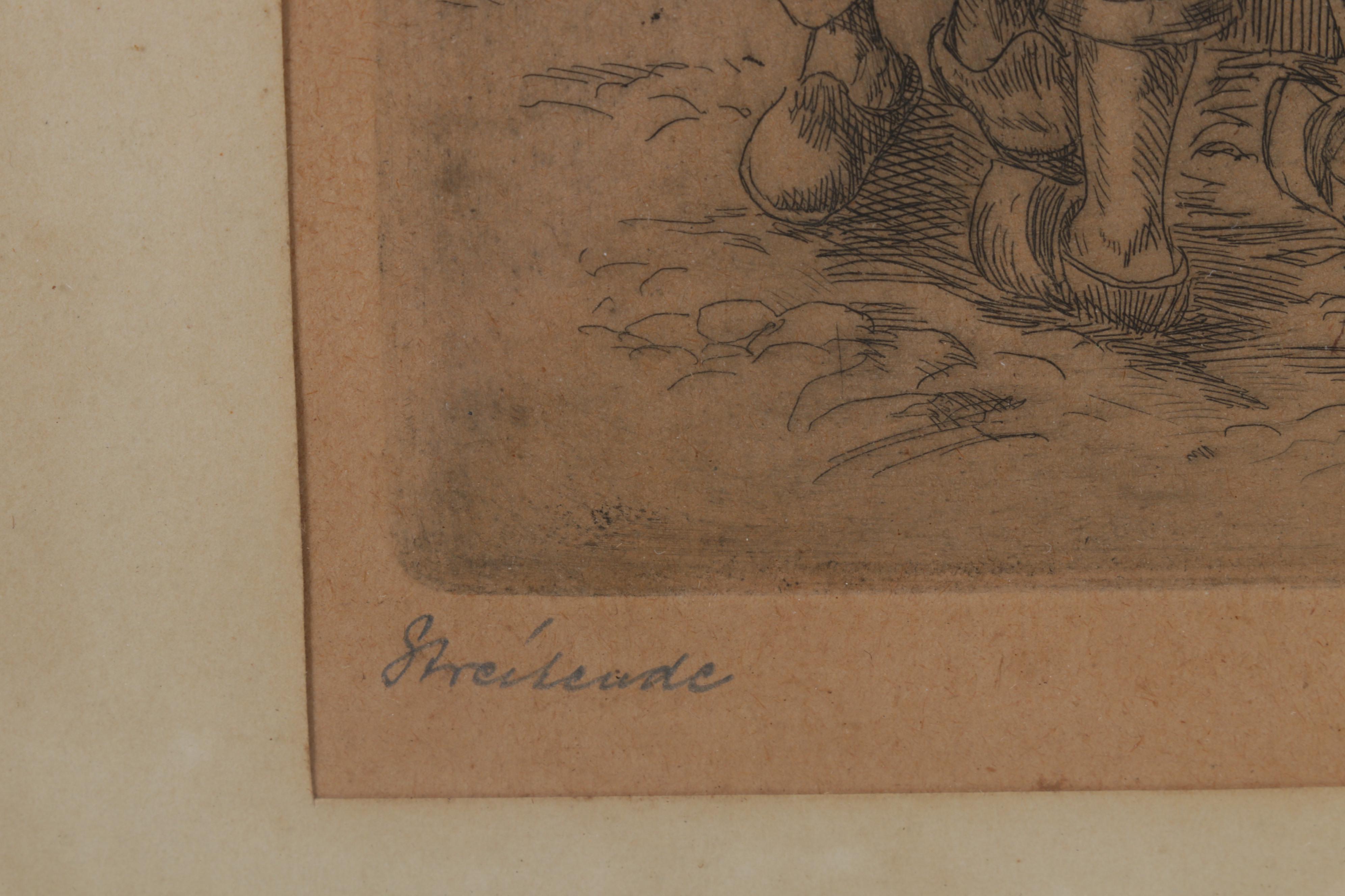 German Etchings "Wirter am Tage" and "Streitende," Circa 1948