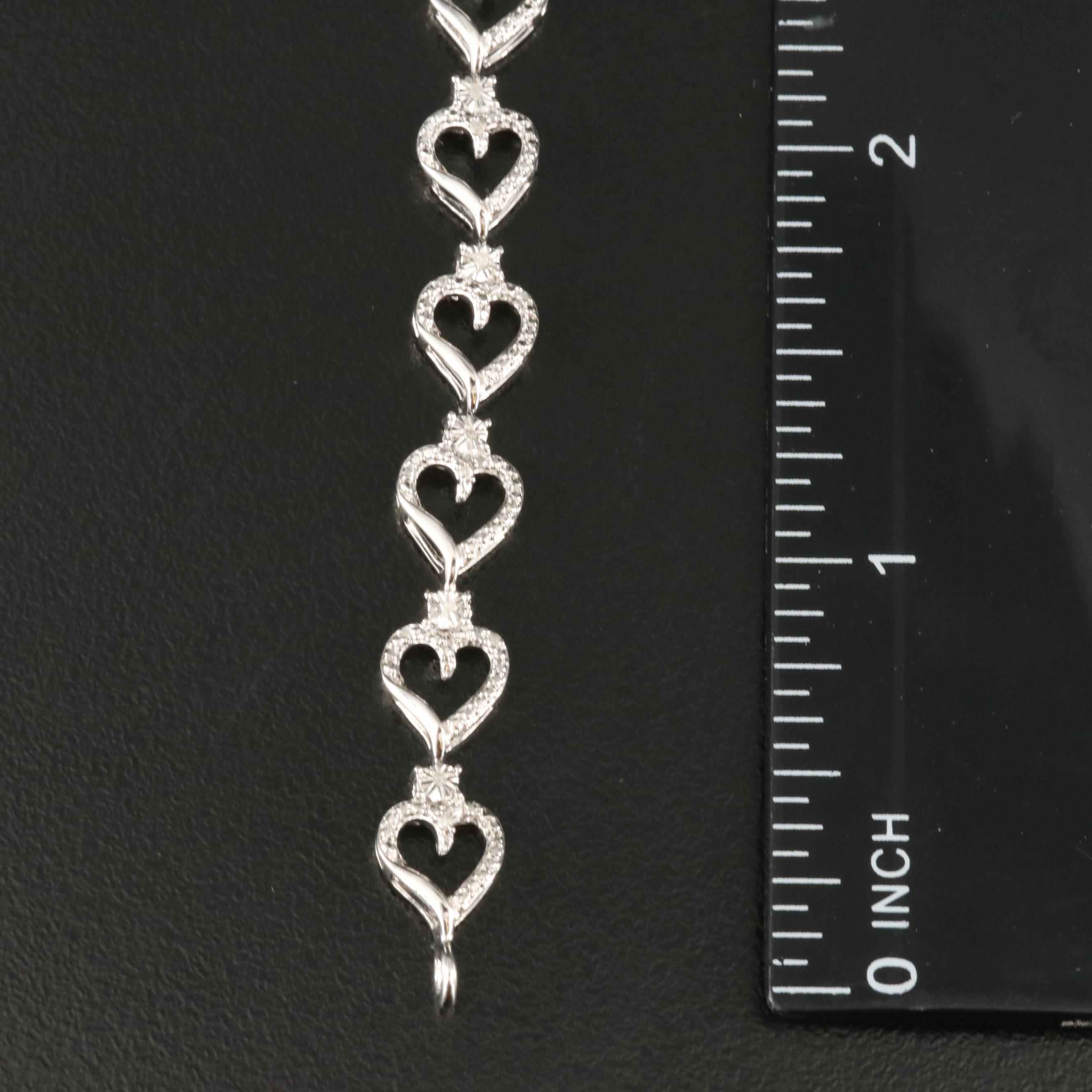 Sterling Diamond Heart Link Bracelet