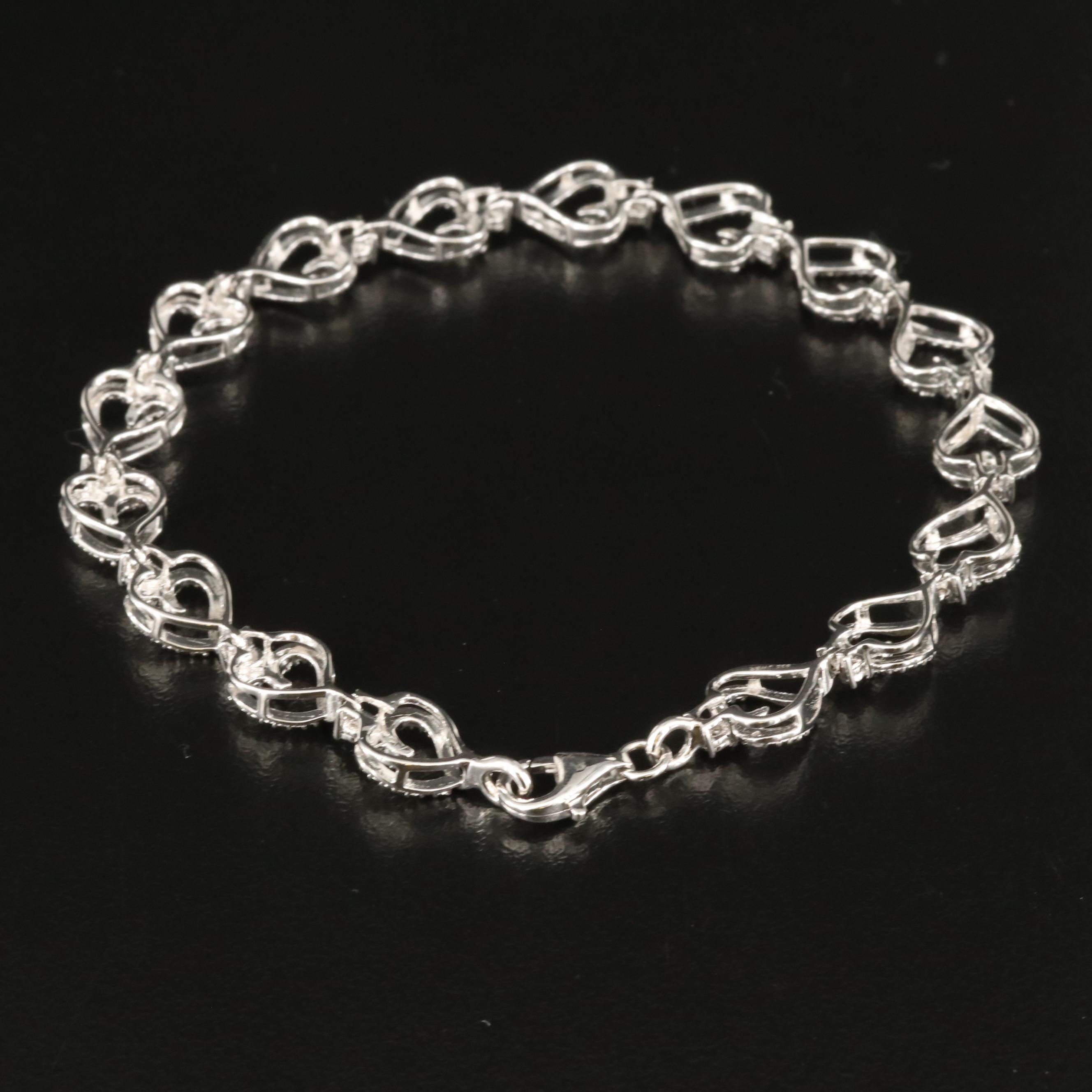 Sterling Diamond Heart Link Bracelet