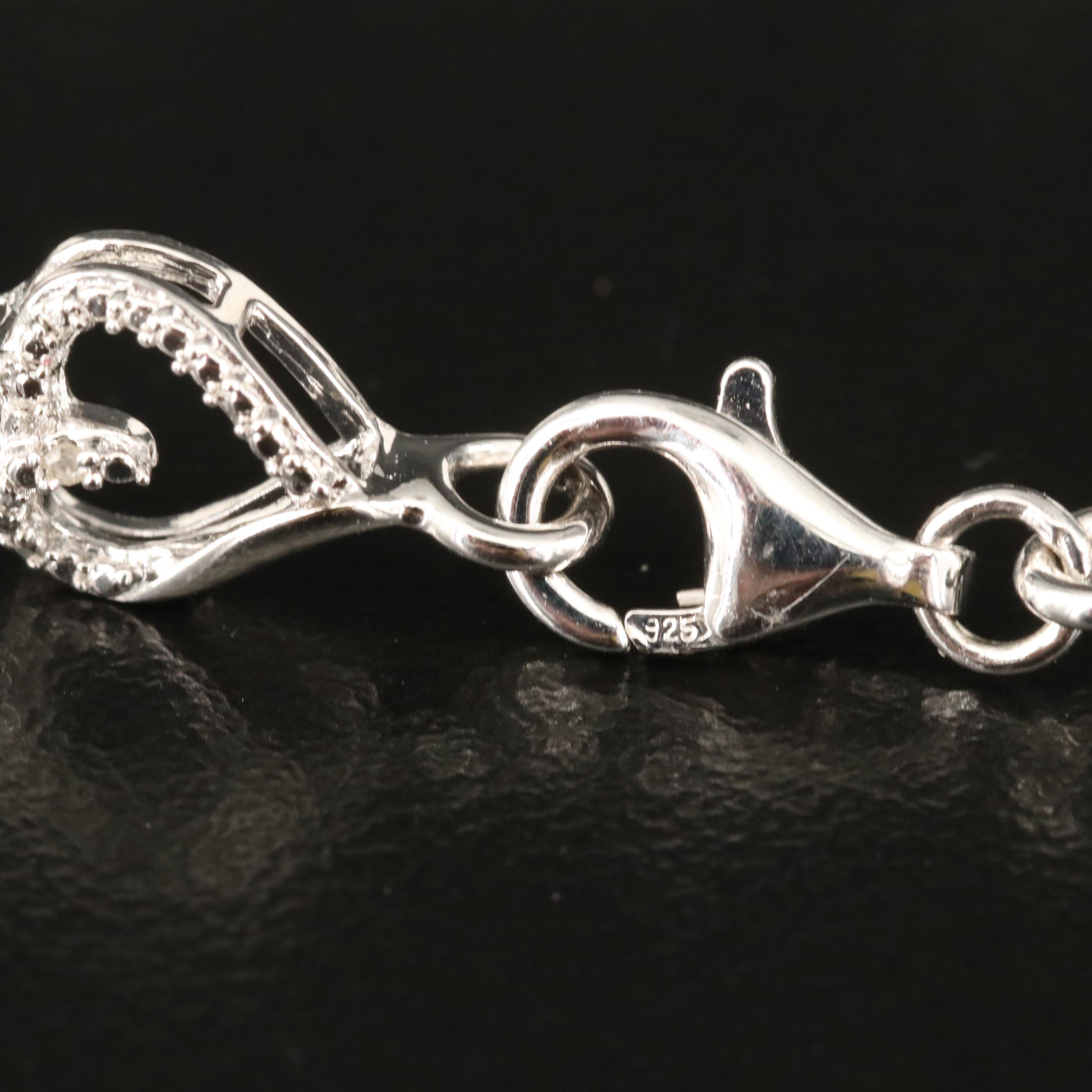 Sterling Diamond Heart Link Bracelet