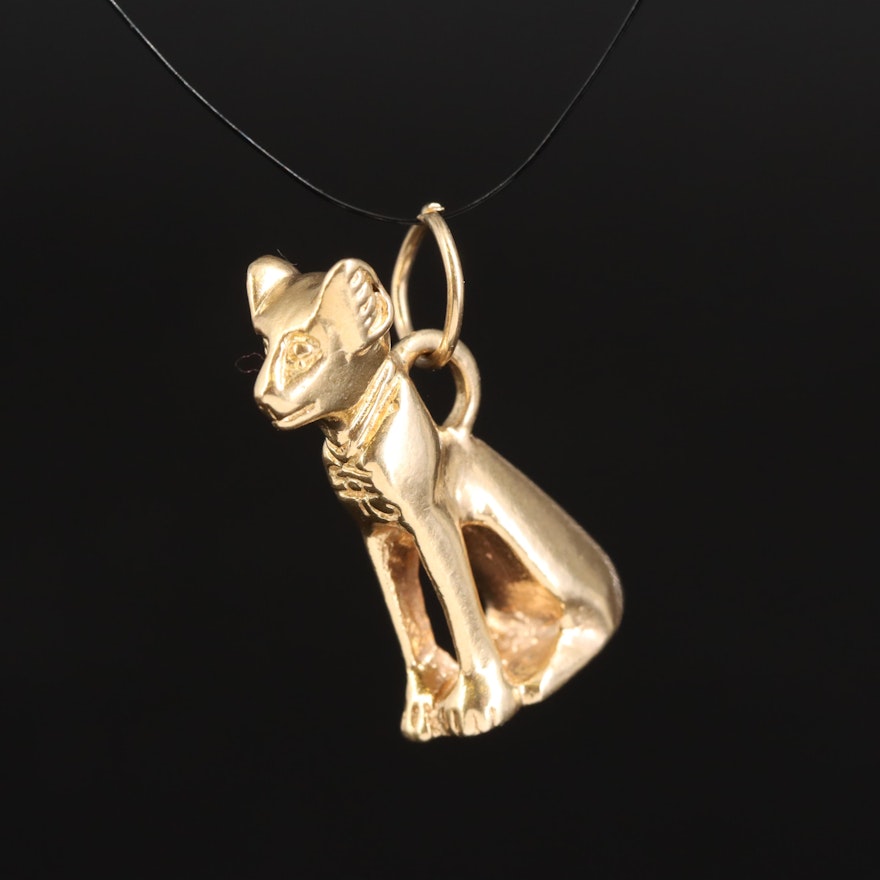 14K Egyptian Goddess Bastet Pendant