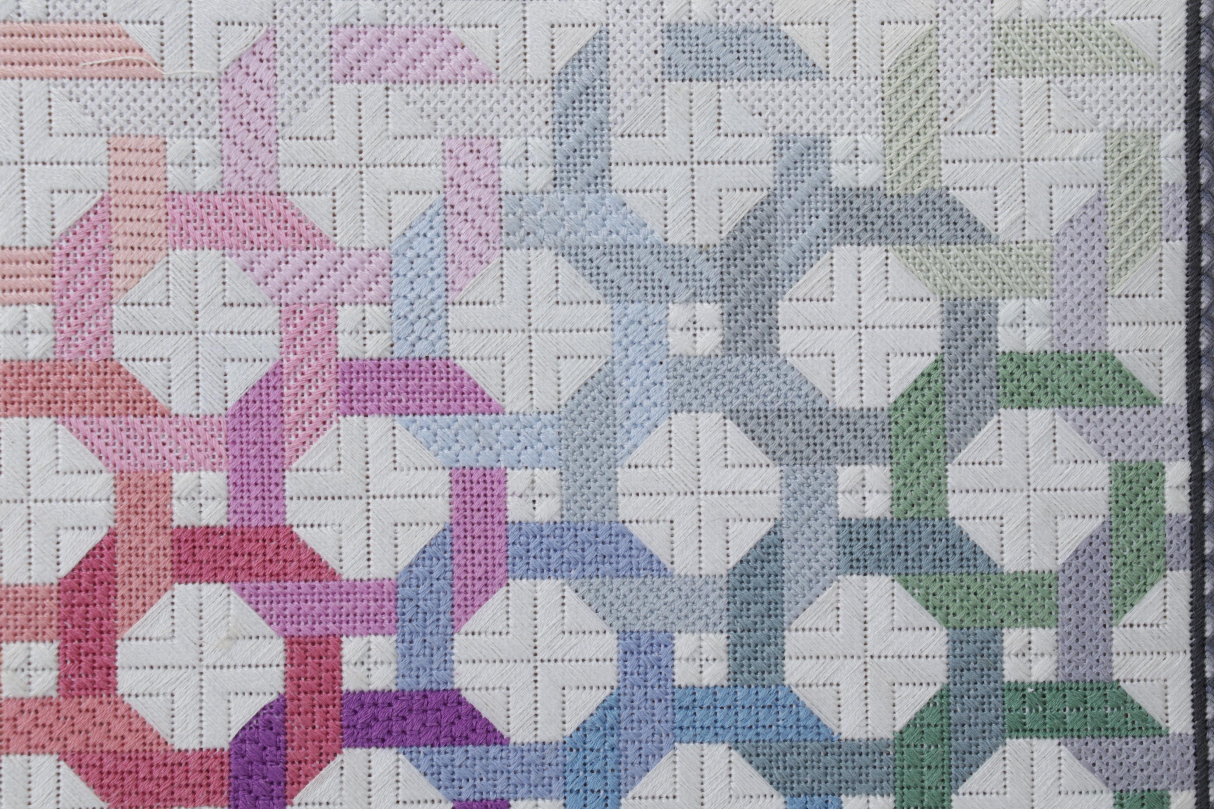 Handmade Needlepoint Color Gradient Lattice Panel in Frame, 2004