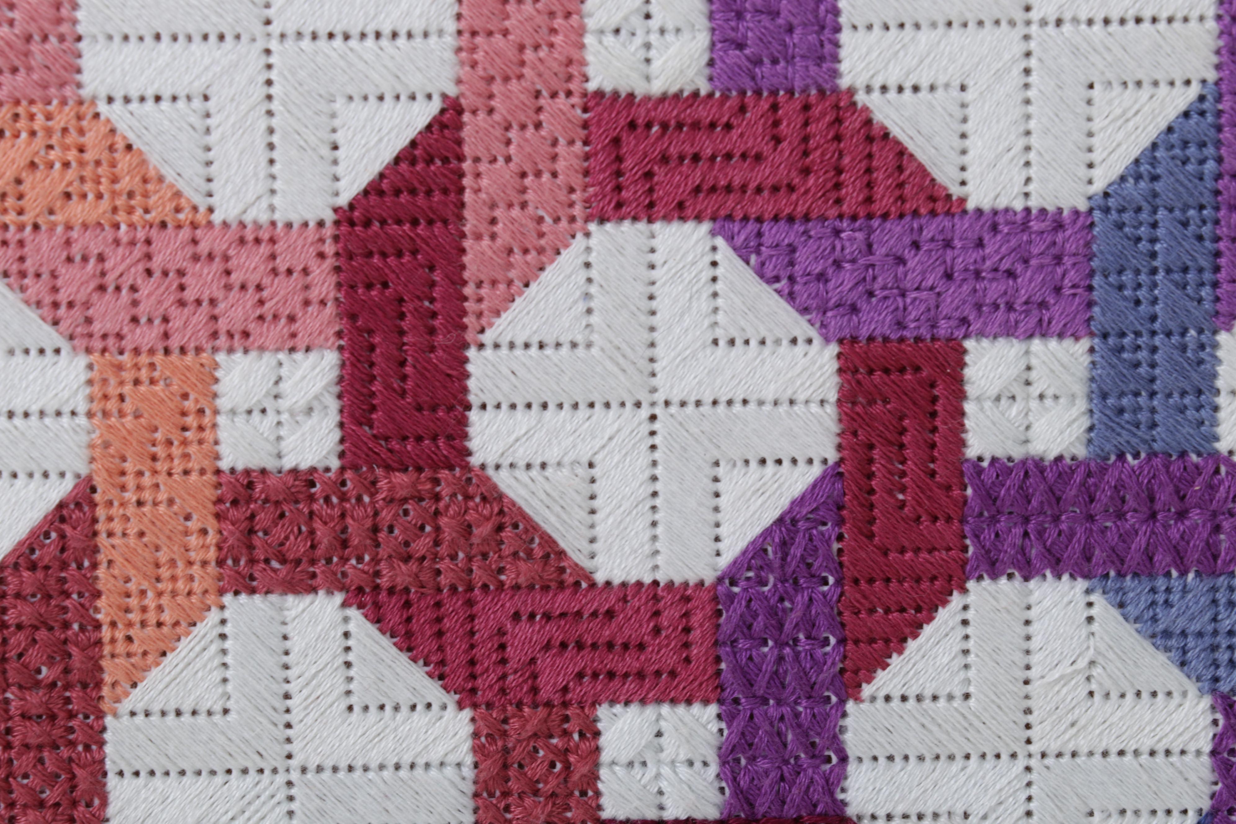 Handmade Needlepoint Color Gradient Lattice Panel in Frame, 2004