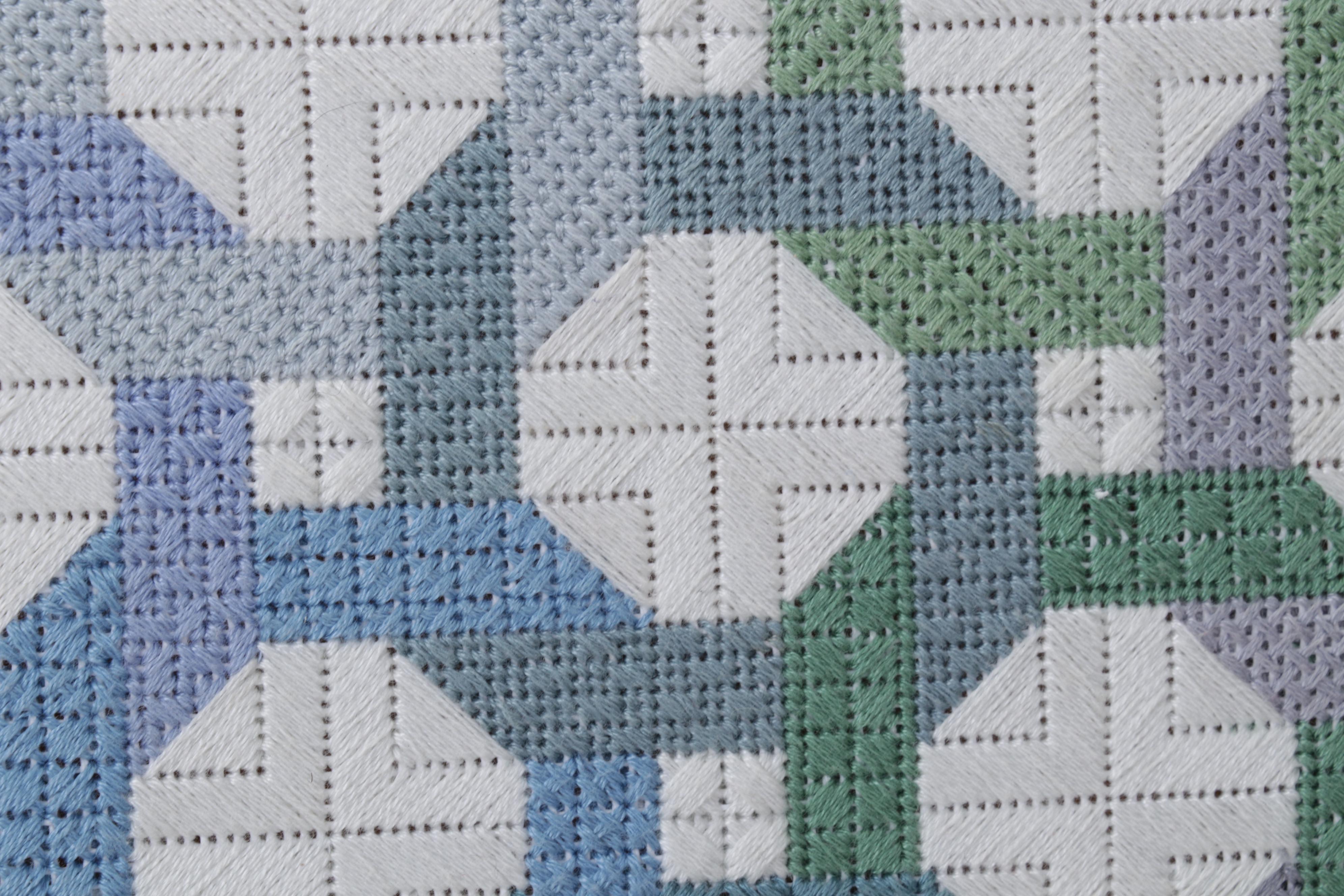 Handmade Needlepoint Color Gradient Lattice Panel in Frame, 2004