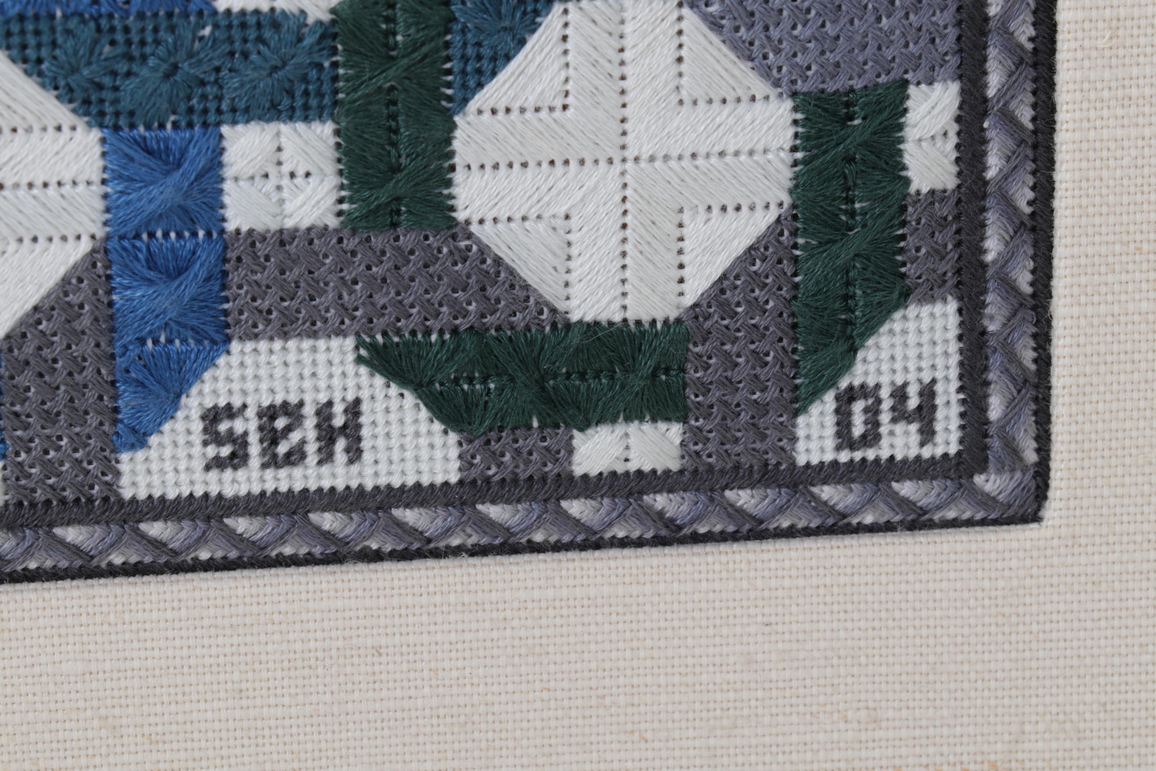 Handmade Needlepoint Color Gradient Lattice Panel in Frame, 2004