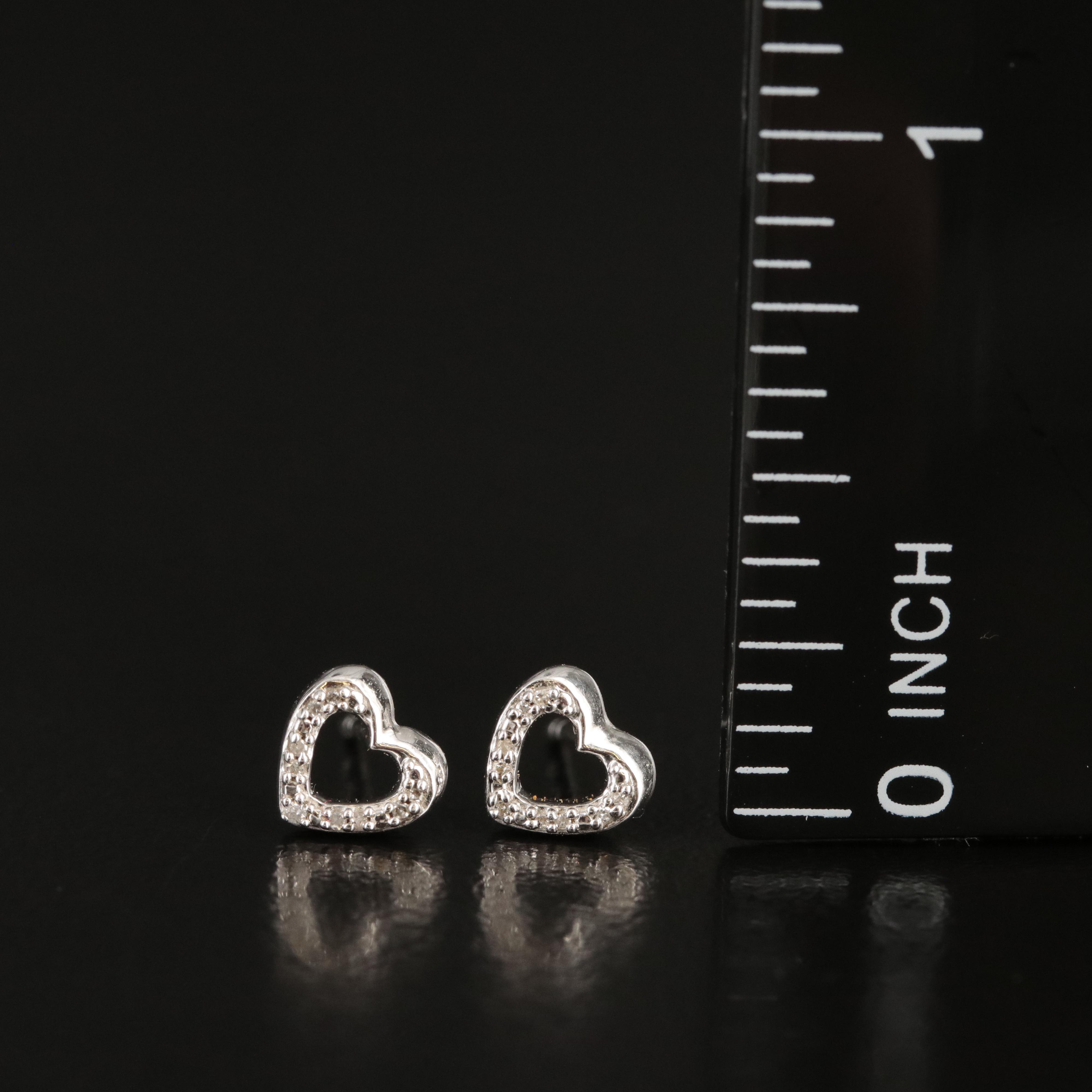 Sterling Diamond Heart Stud Earrings