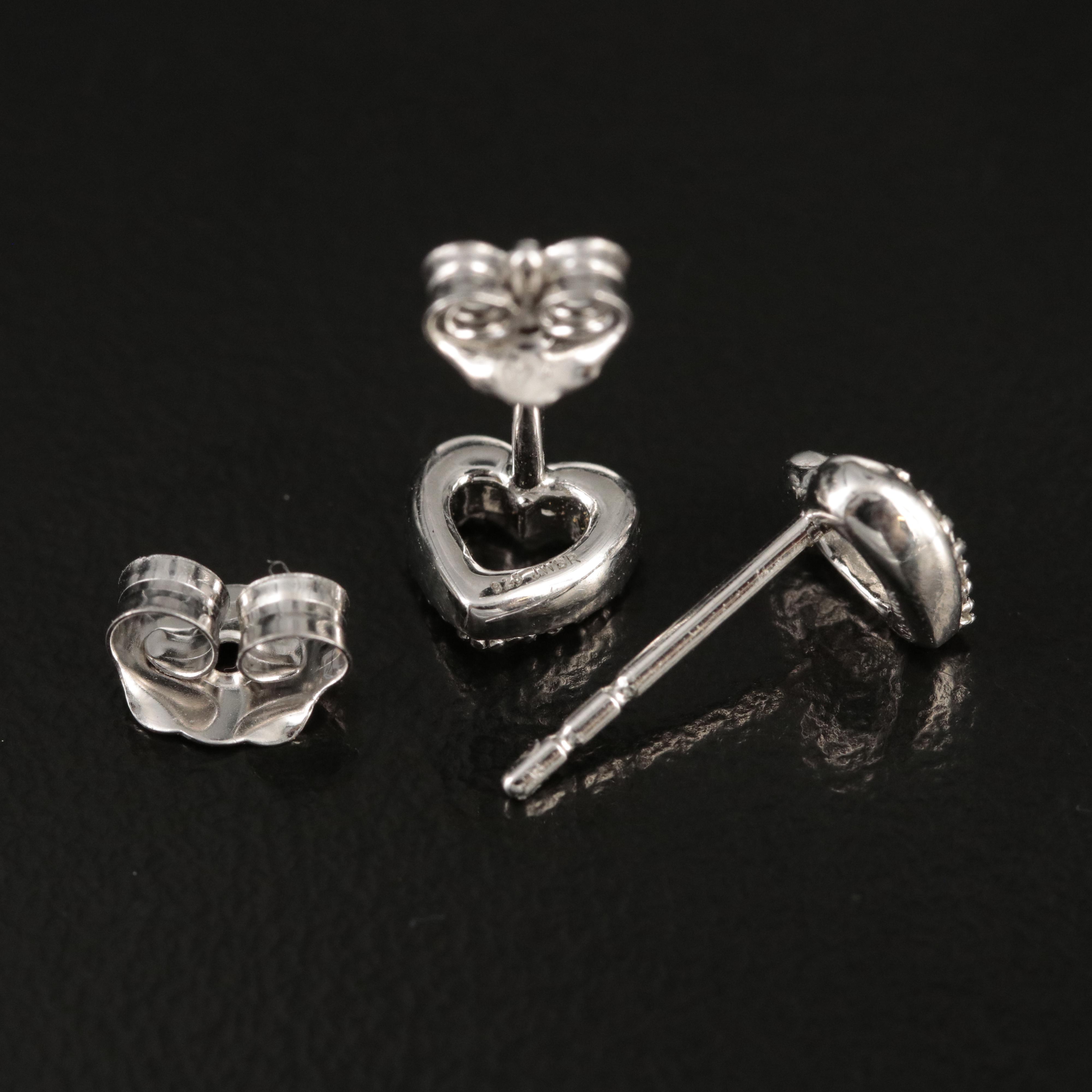Sterling Diamond Heart Stud Earrings