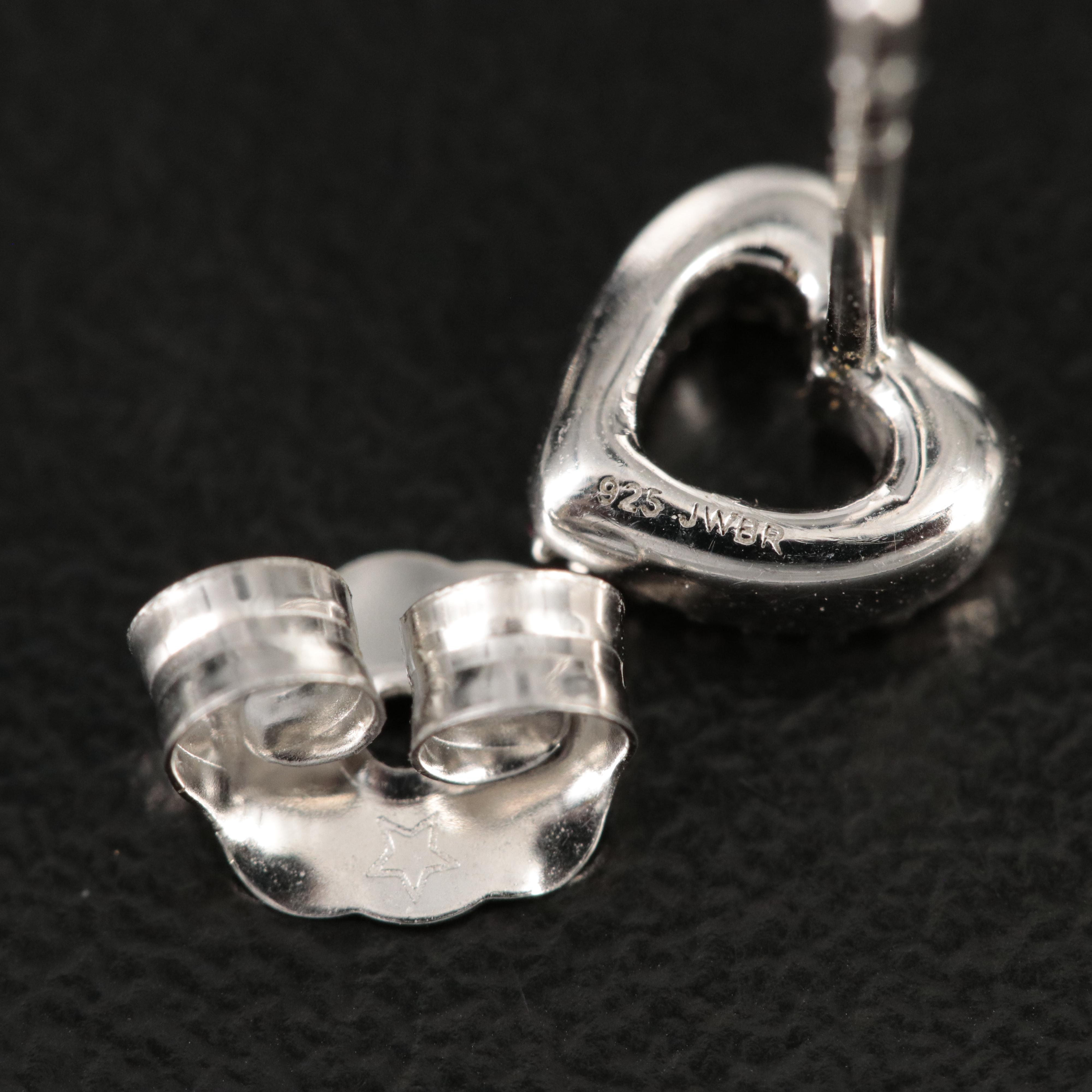 Sterling Diamond Heart Stud Earrings