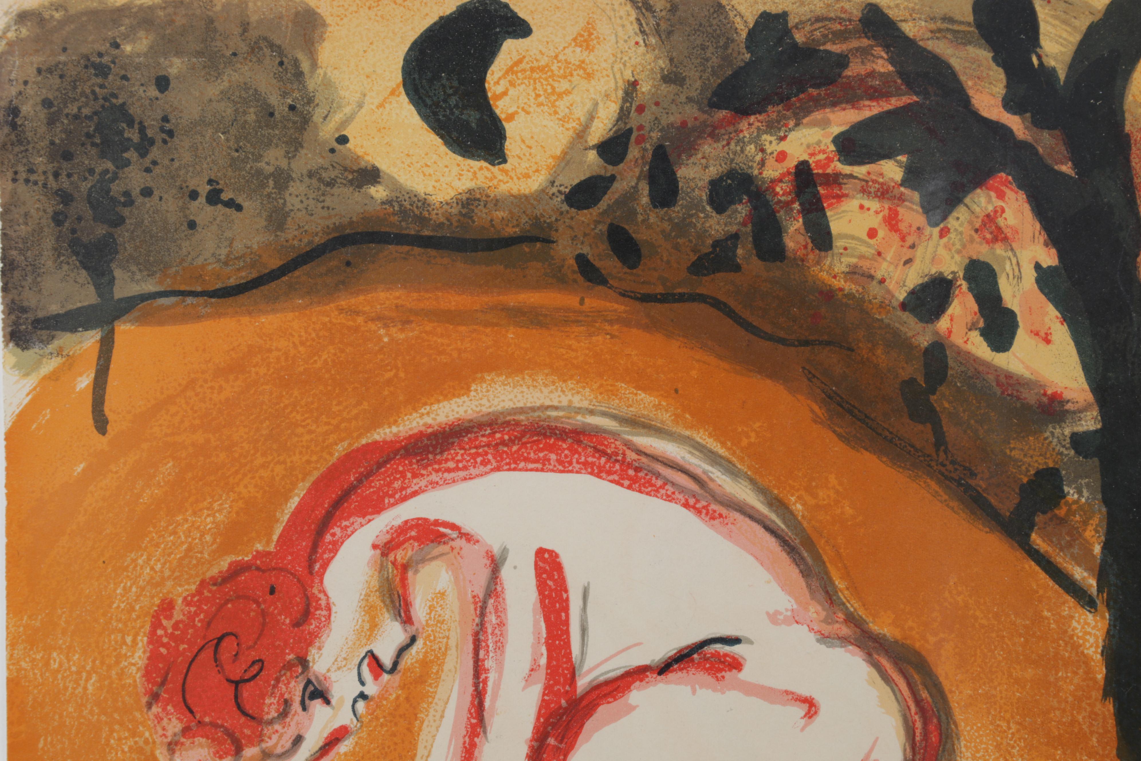 Marc Chagall Color Lithograph "Cain and Abel" From "Verve," 1960