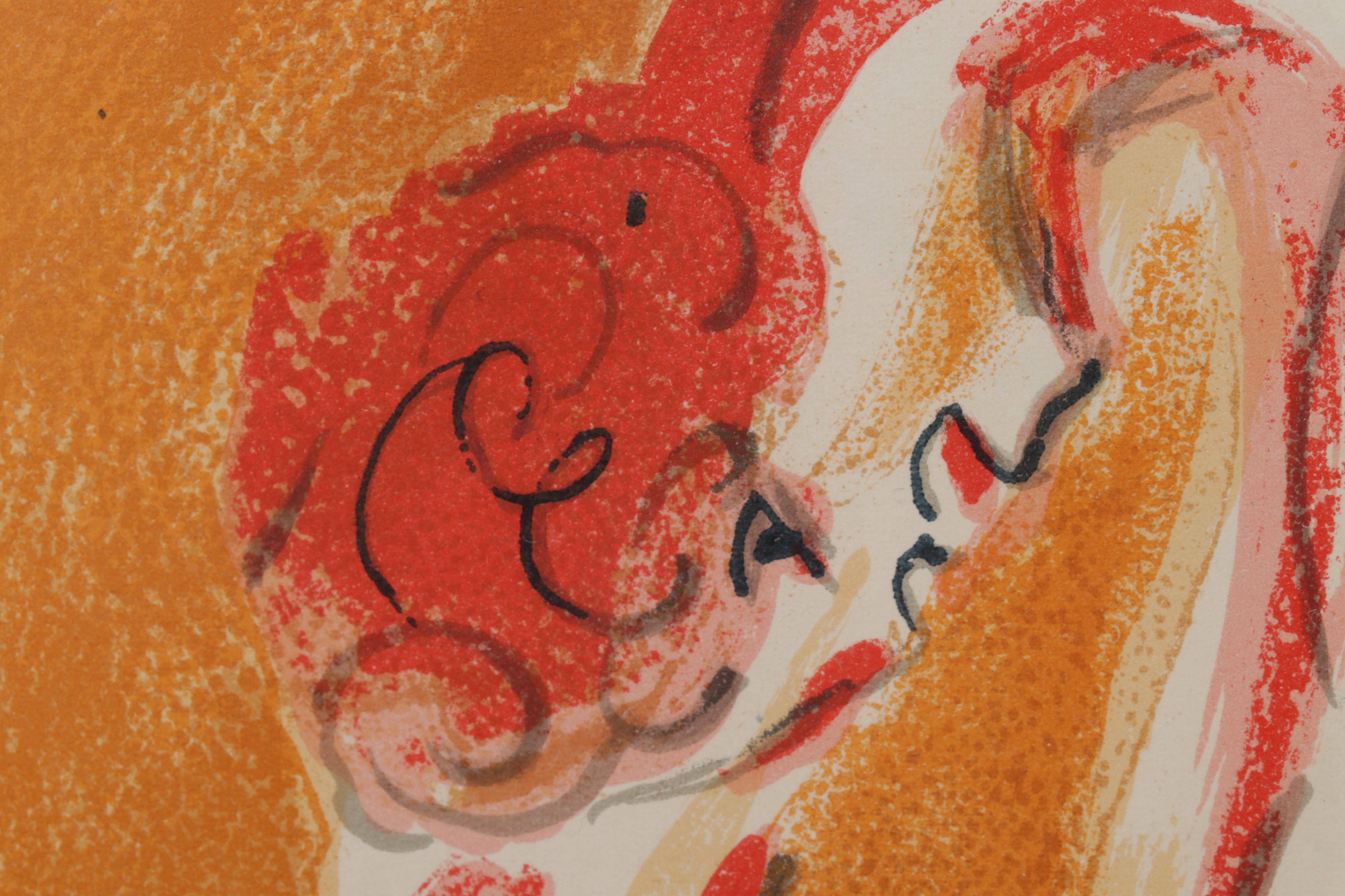 Marc Chagall Color Lithograph "Cain and Abel" From "Verve," 1960