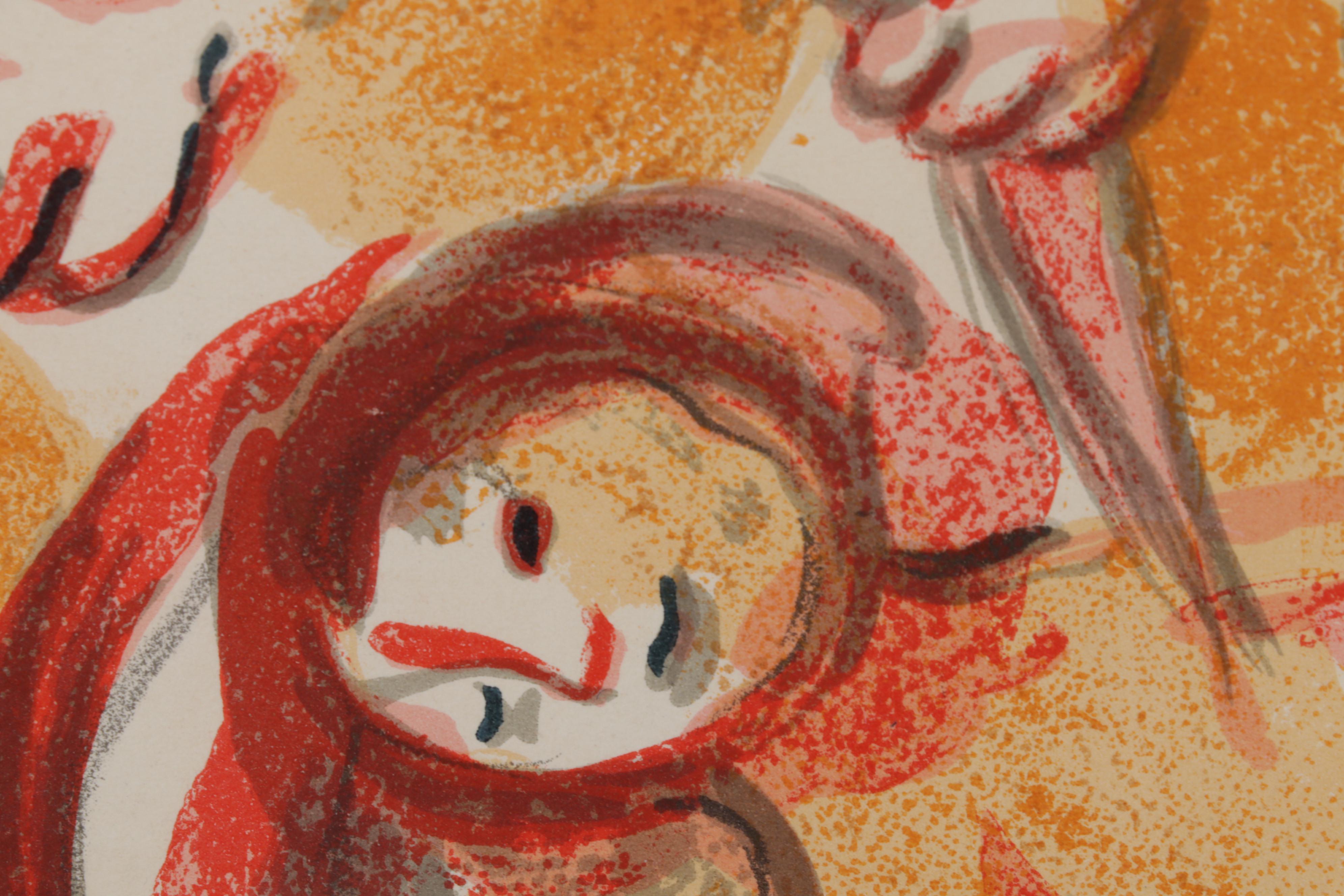 Marc Chagall Color Lithograph "Cain and Abel" From "Verve," 1960