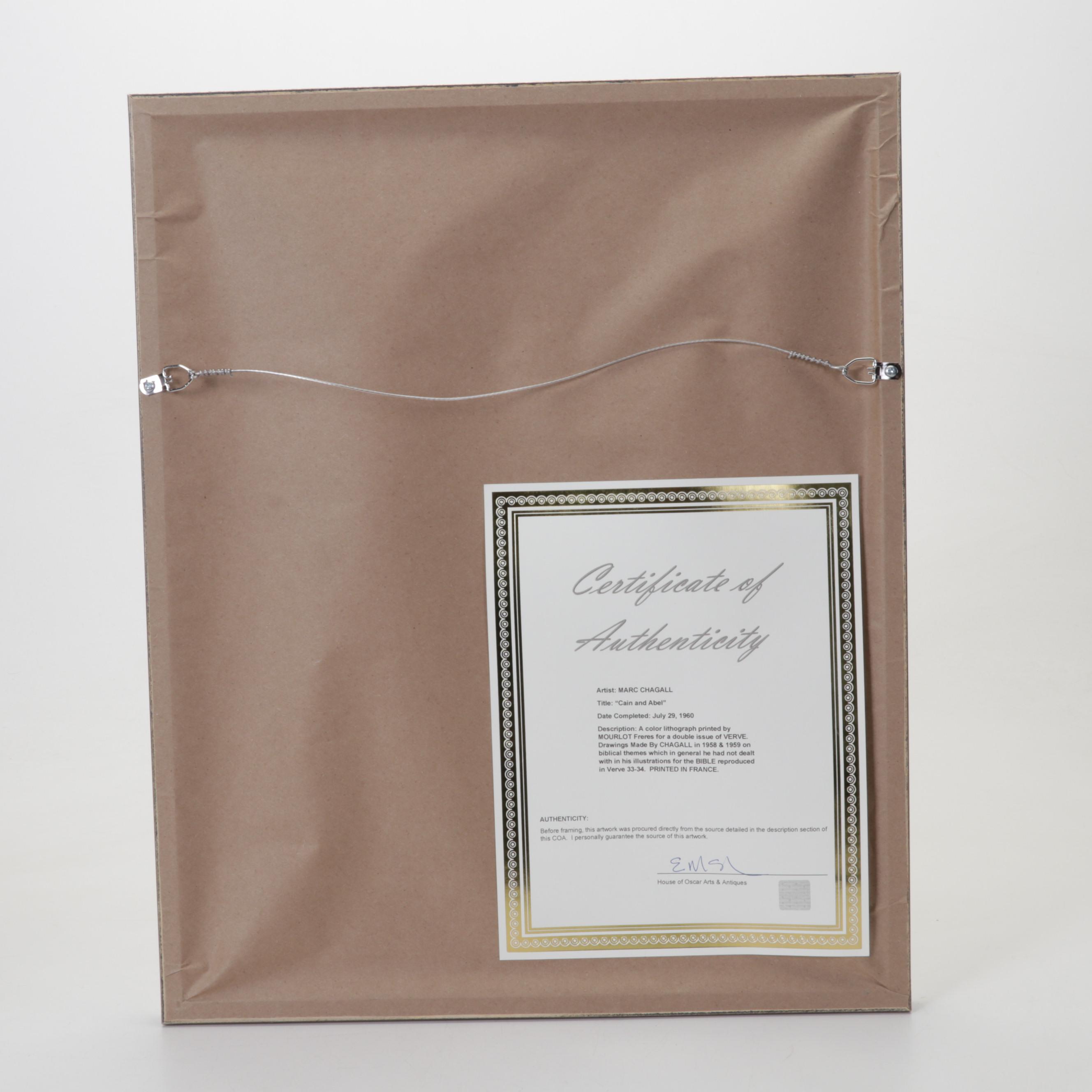 Marc Chagall Color Lithograph "Cain and Abel" From "Verve," 1960